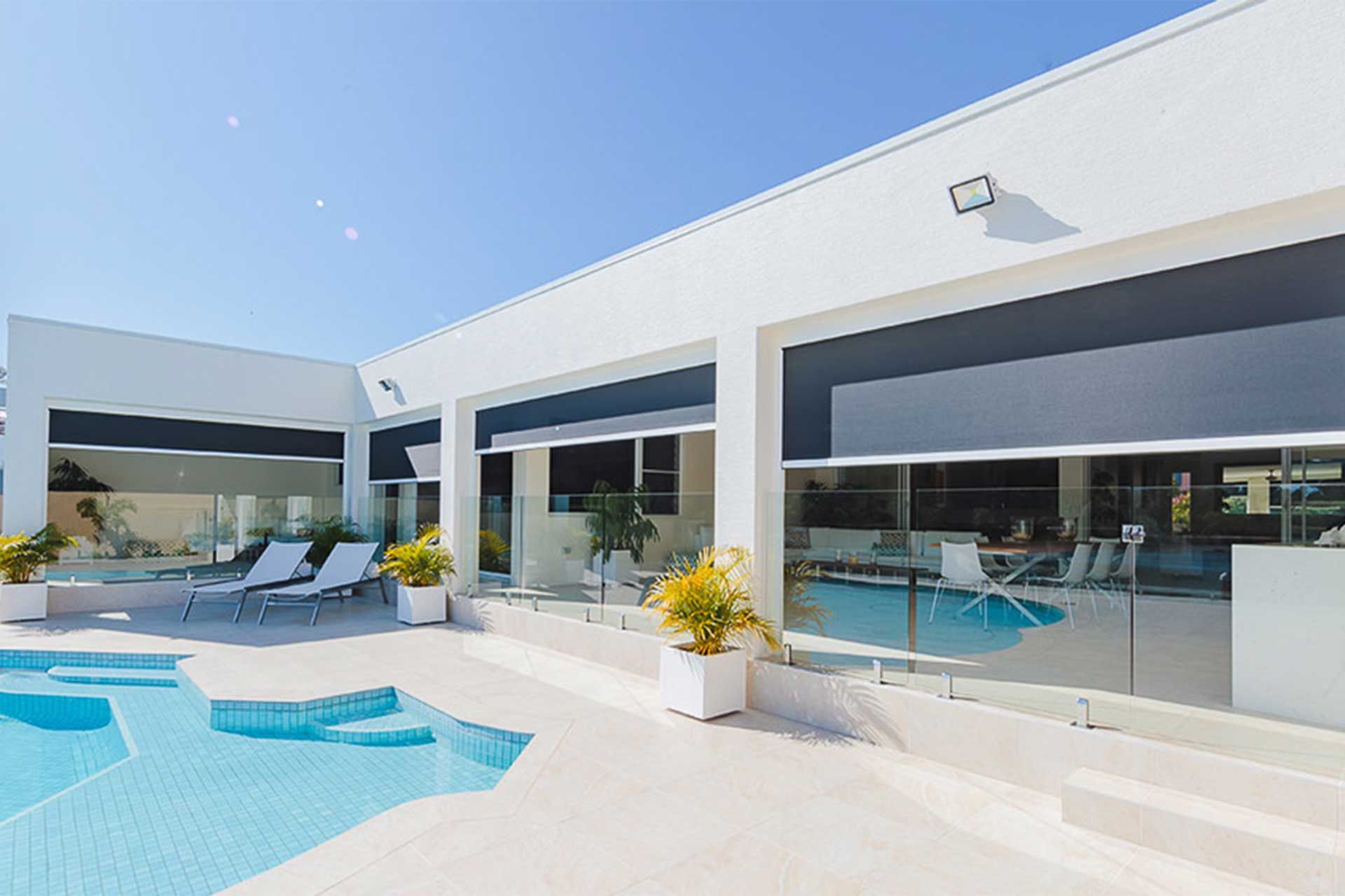 Indoor-outdoor living with custom outdoor blinds