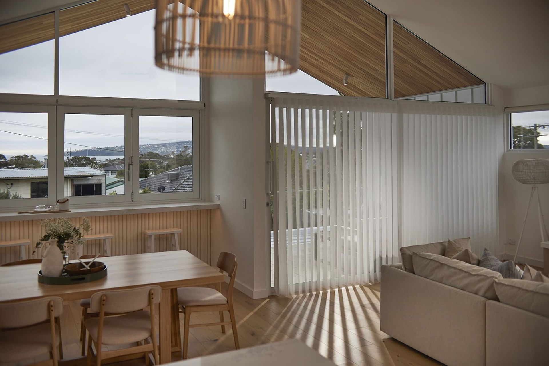 Norman SmartDrape fabric vanes across a sunlit Australian dining and living room