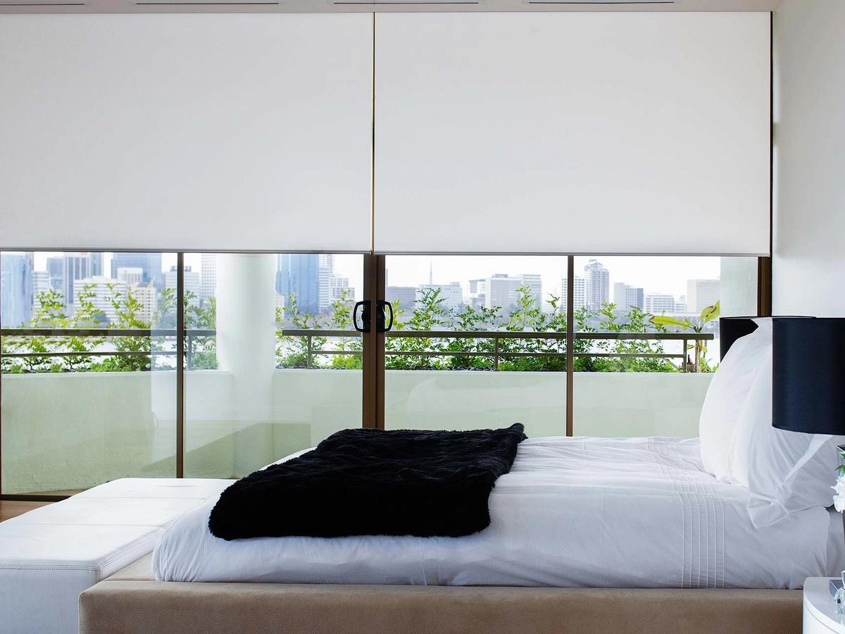 Smart roller blinds in a modern home