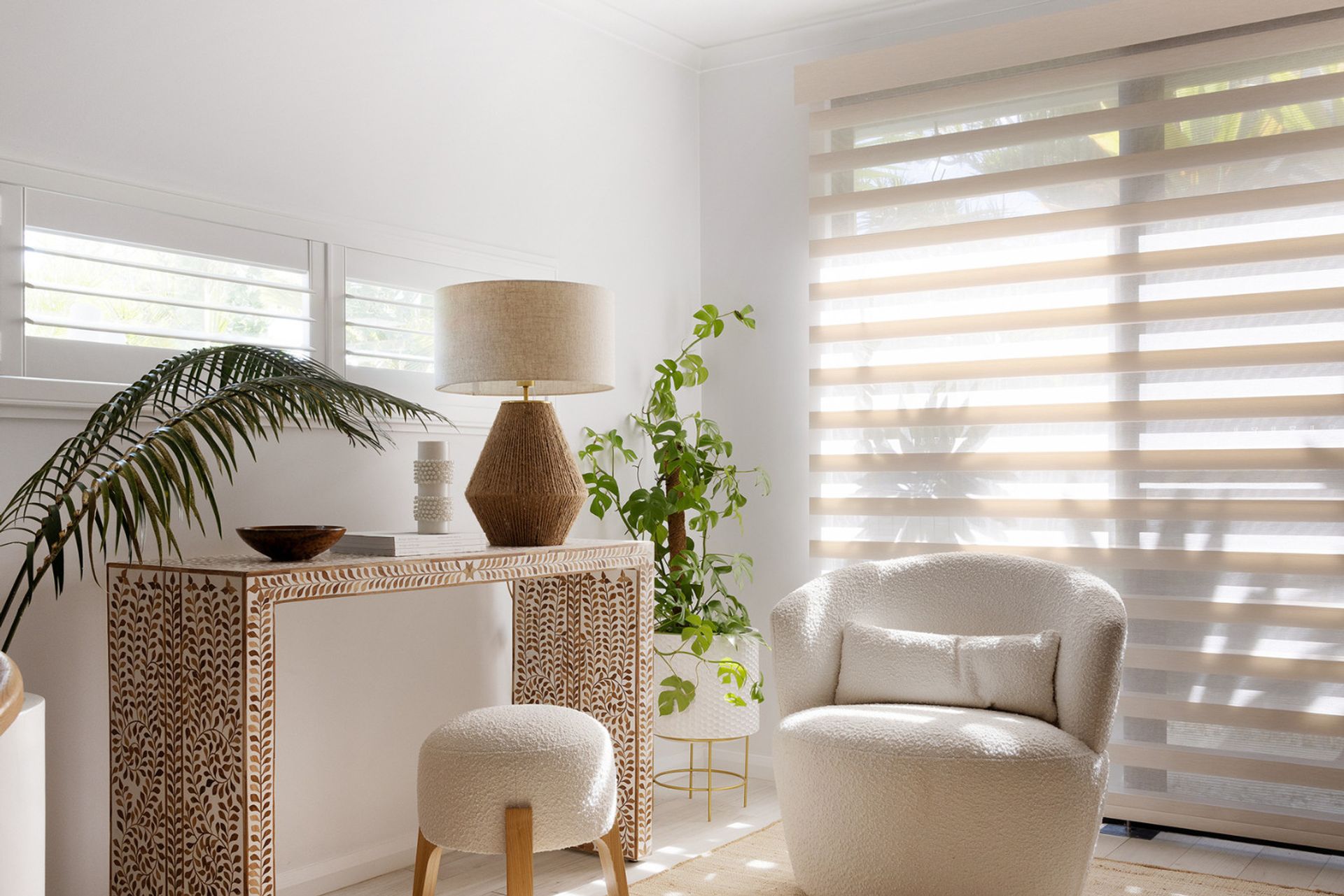 Norman PerfectSheer shades filtering soft light into a bright Australian living room
