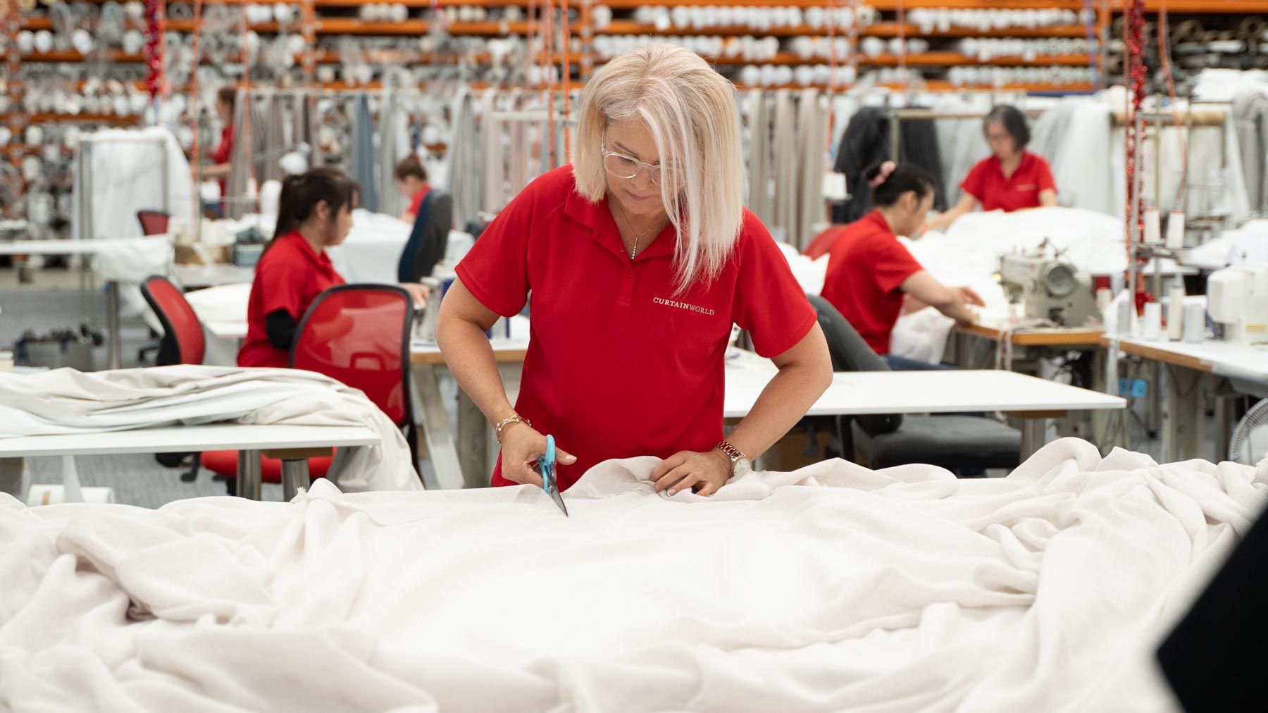 The Curtain World team making curtains in the Malaga workroom
