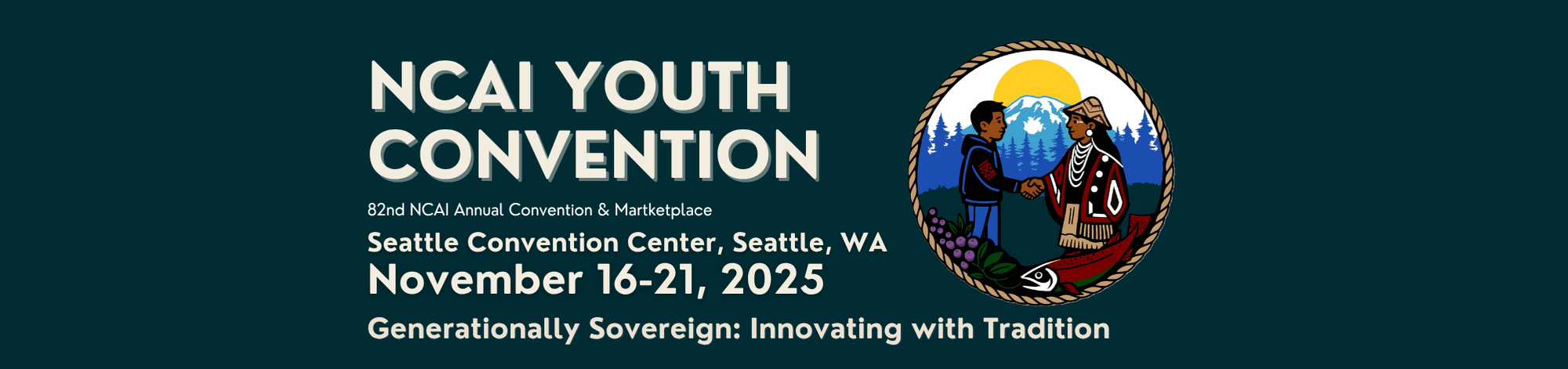 NCAI Youth Convention information including the featured artist icon, date, theme, location