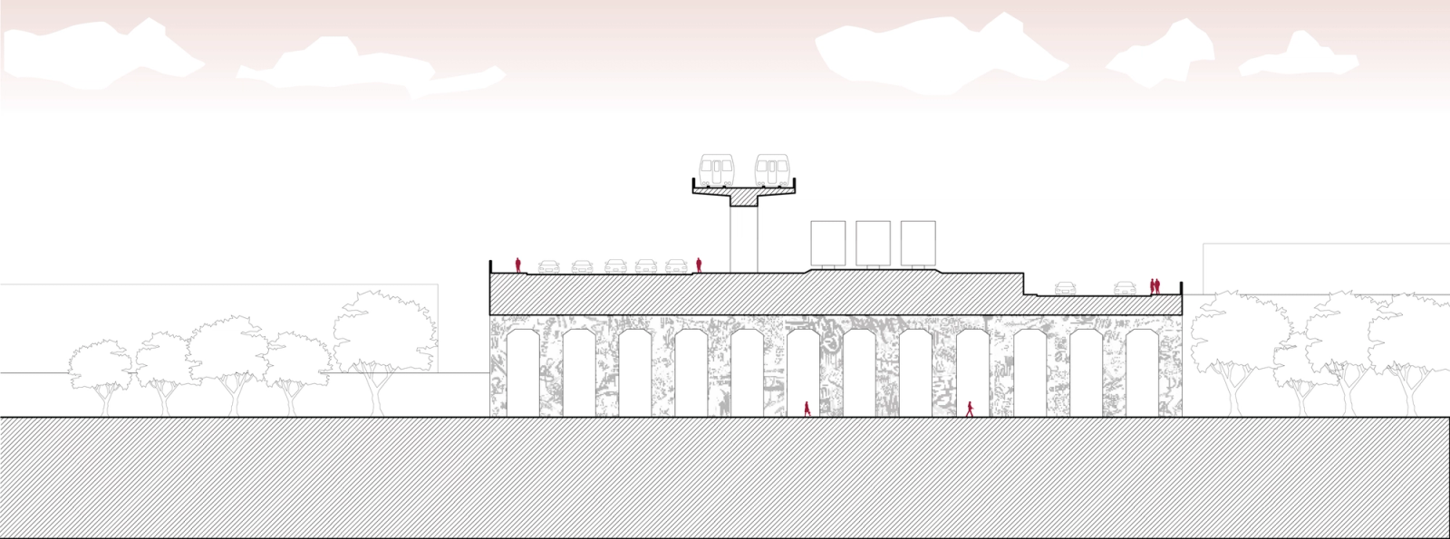 Section through West End MARTA, Murphy St., Lee St., cargo rail, and the Beltline.
