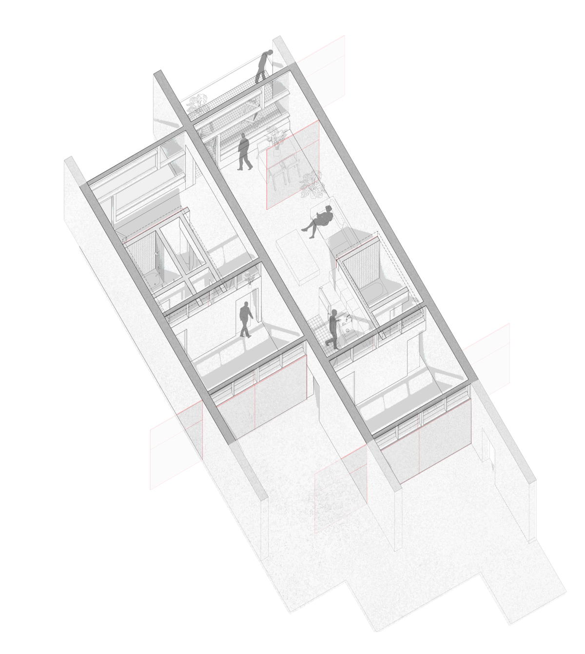 Plan oblique drawing of unit.
