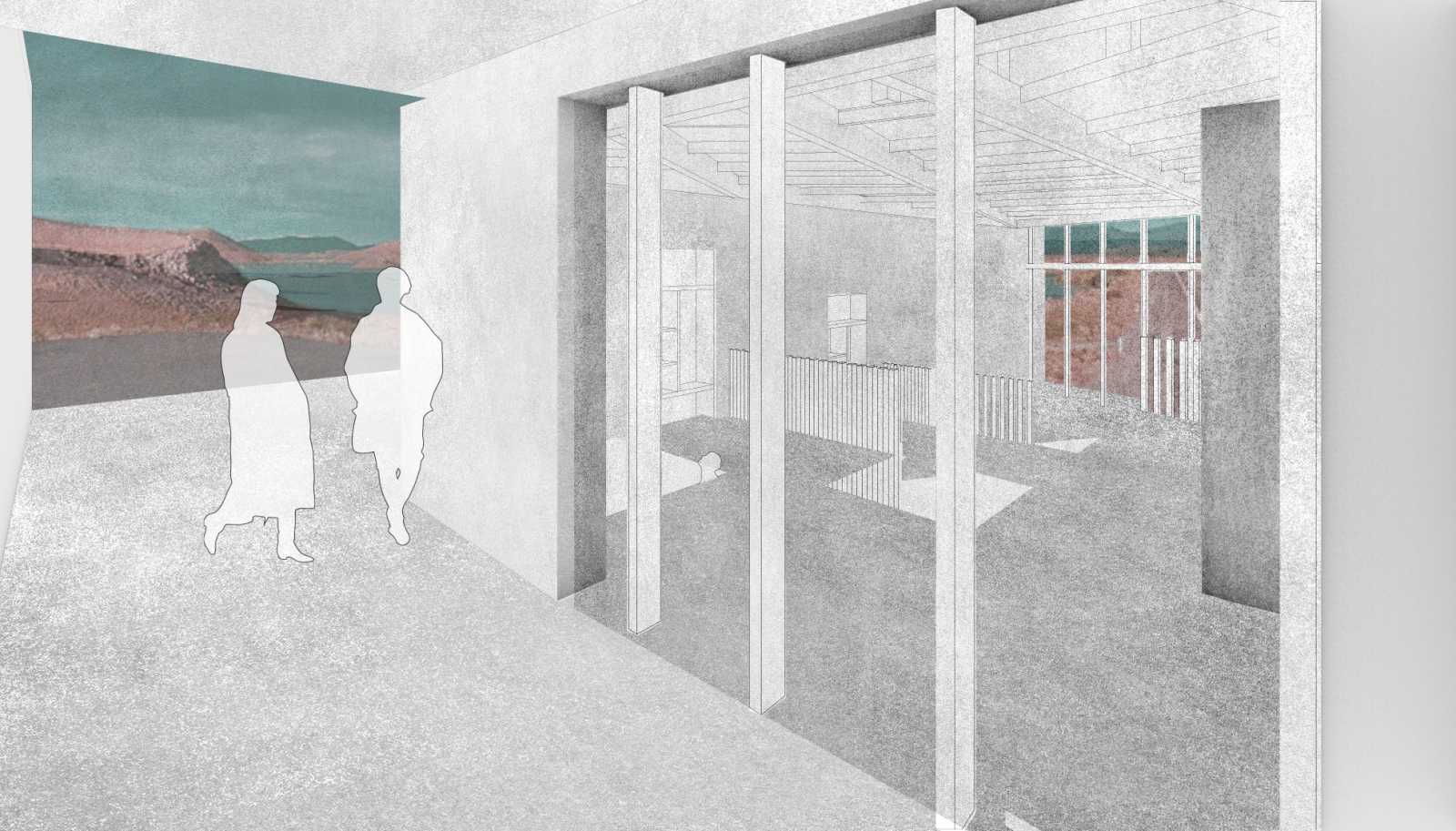 Exterior corridor perspective.