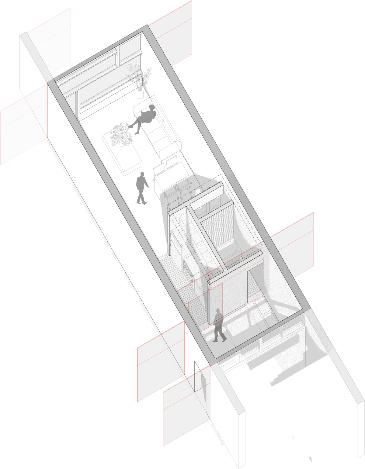 Plan oblique drawing of unit.