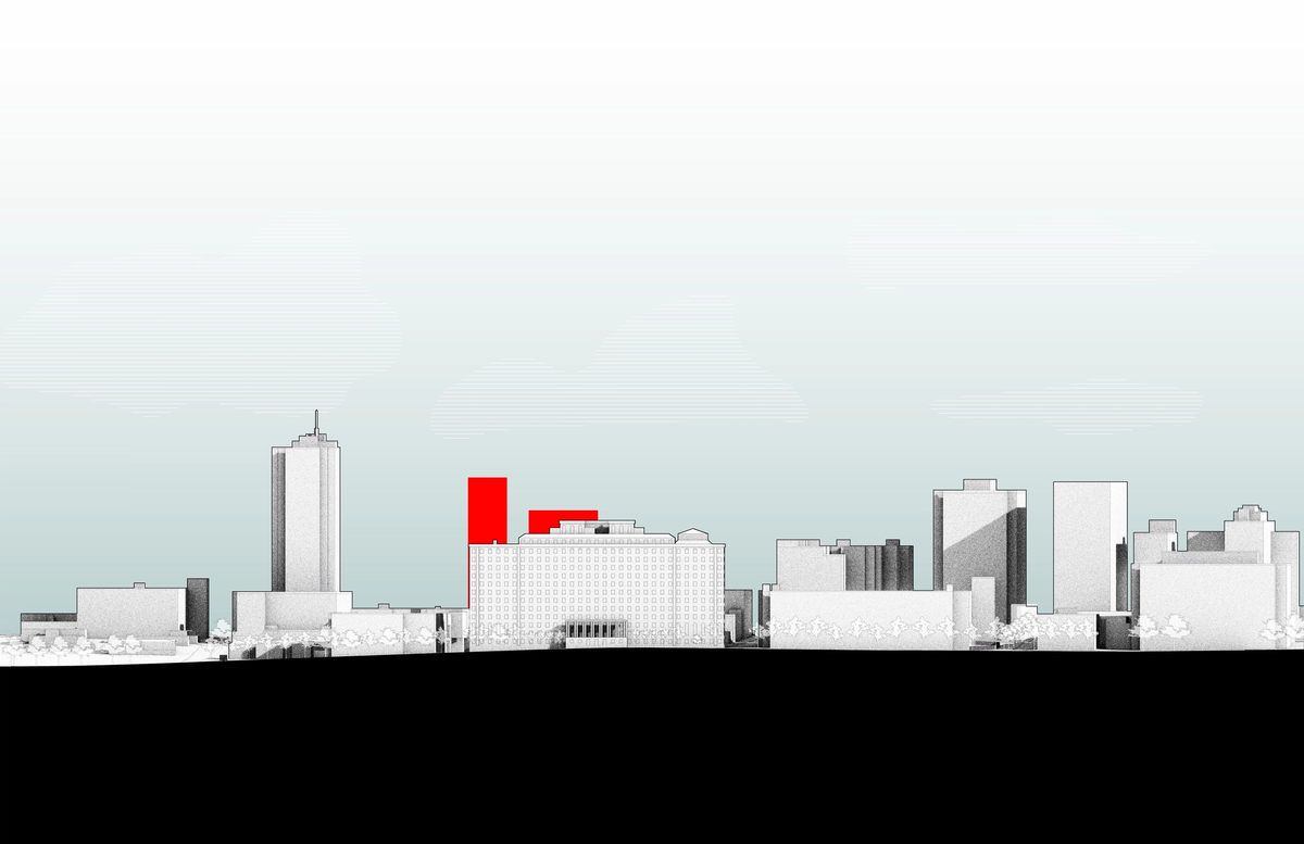 Macro scale site section of Biltmore Block with proposed development.