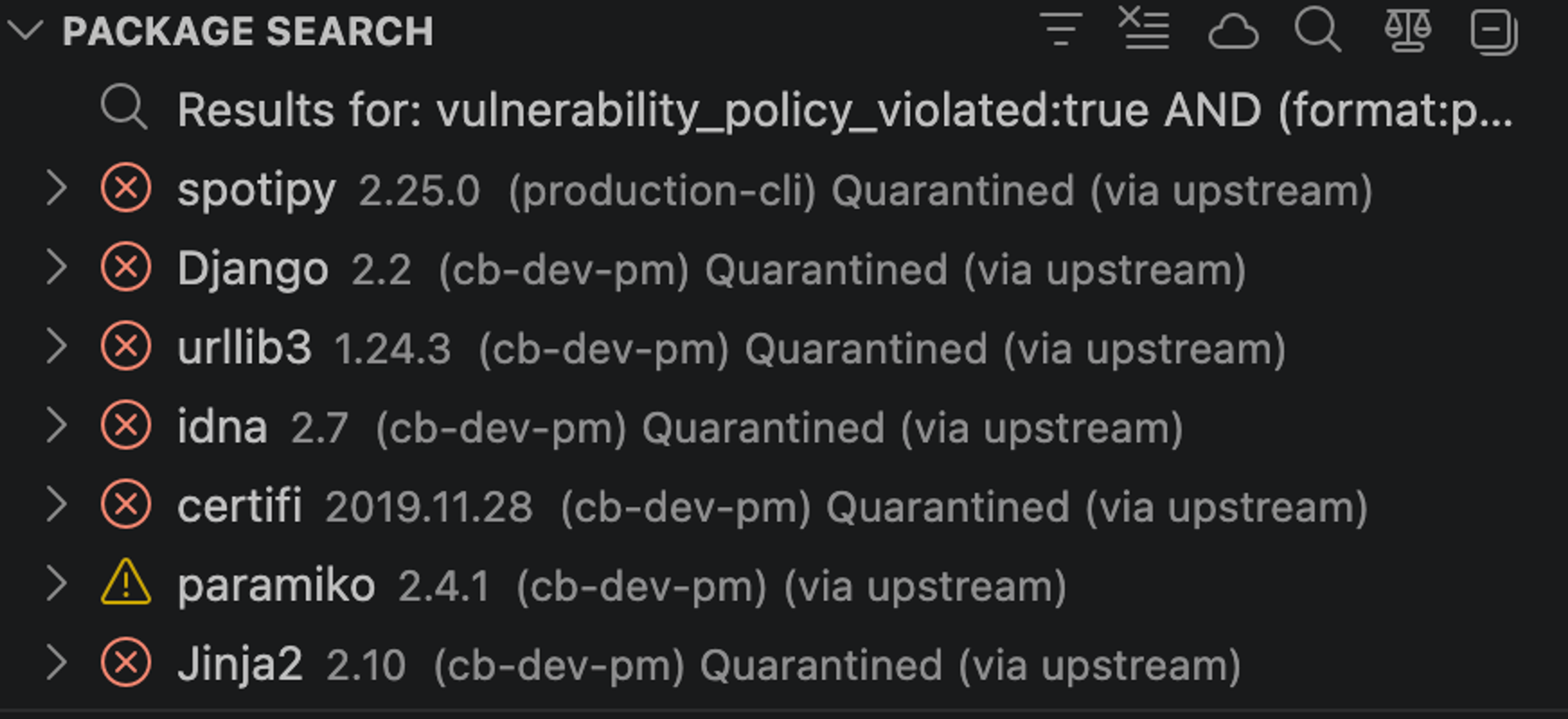 Cloudsmith VS Code extension package search