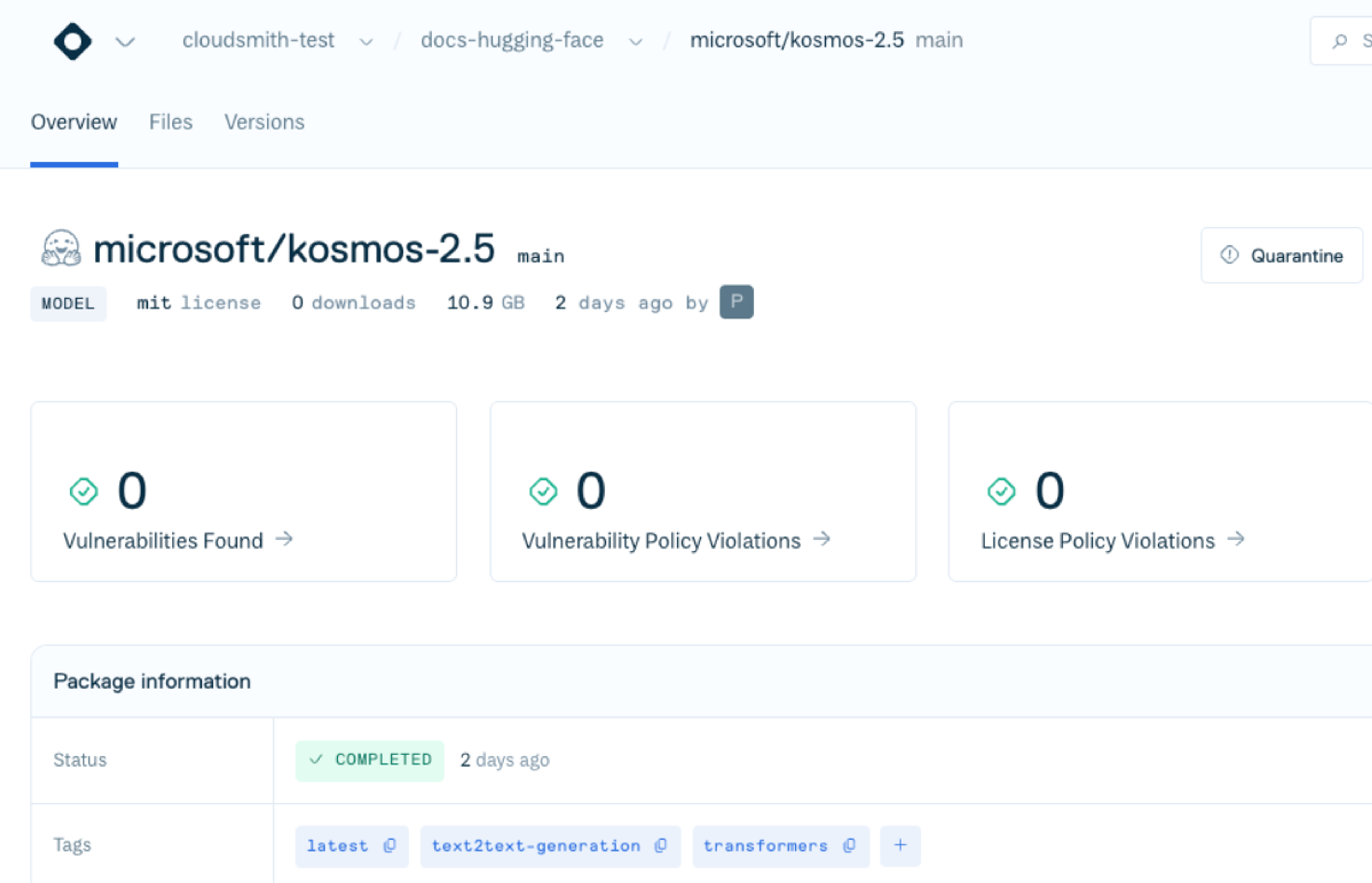 View of an ML Model in a Cloudsmith Repository