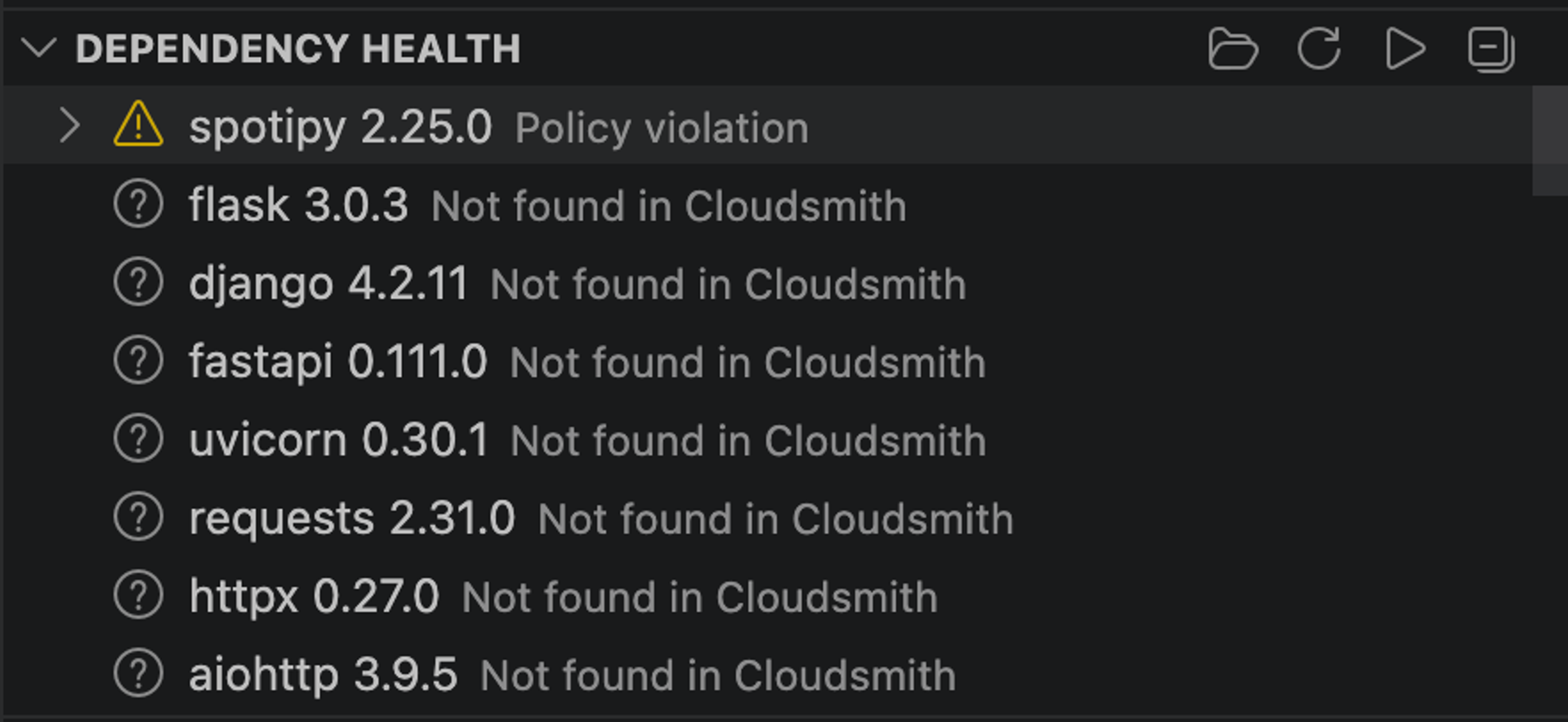 Cloudsmith VS Code editor dependency health
