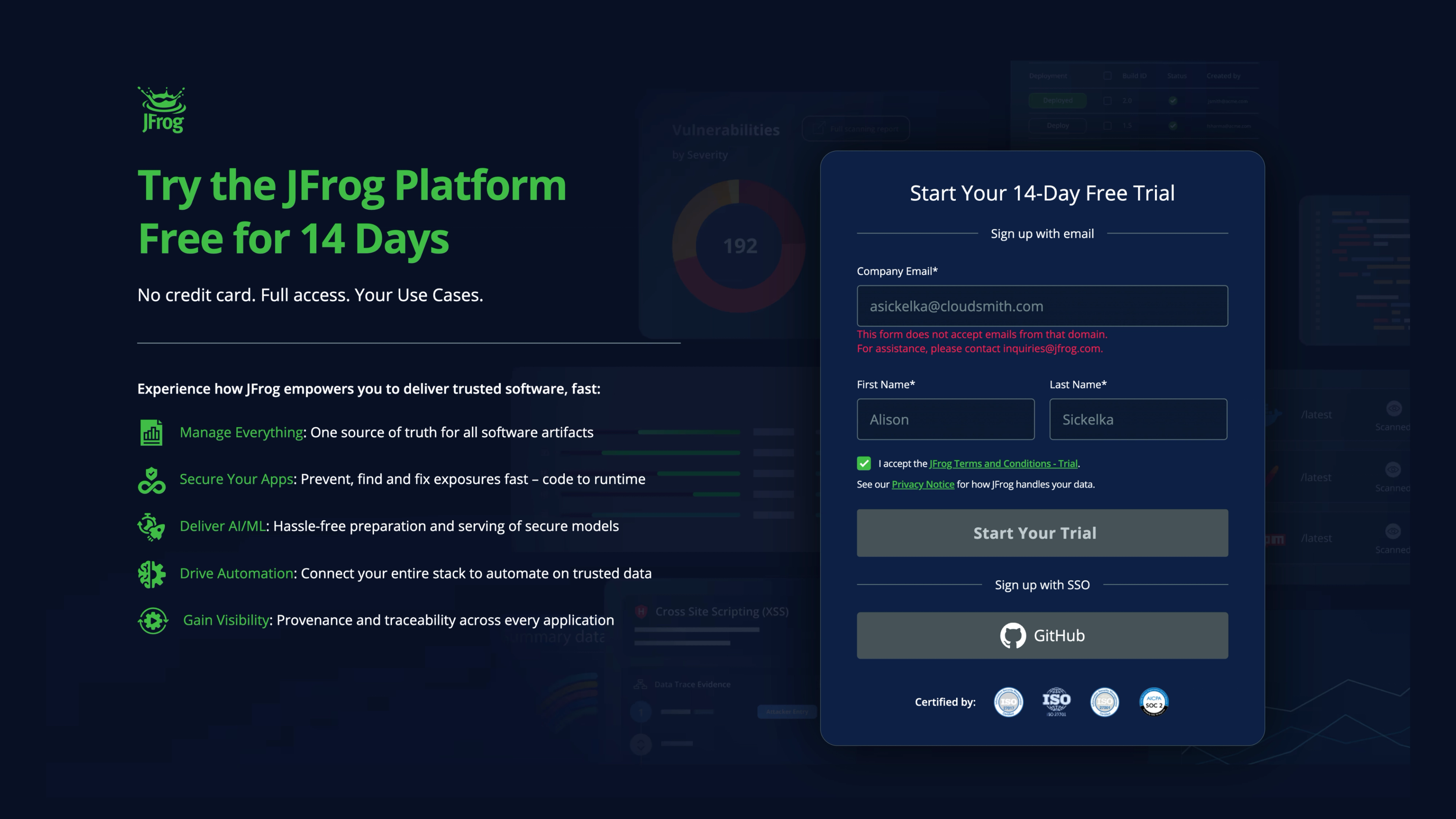 JFrog blocks free trials