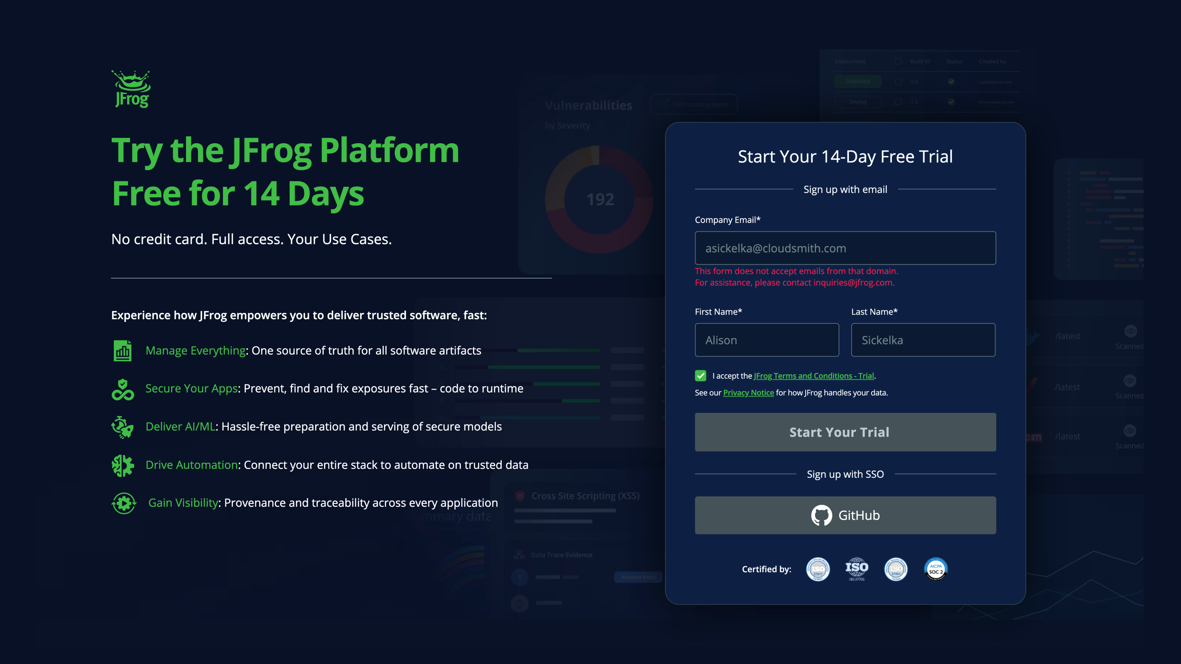 JFrog blocks free trials