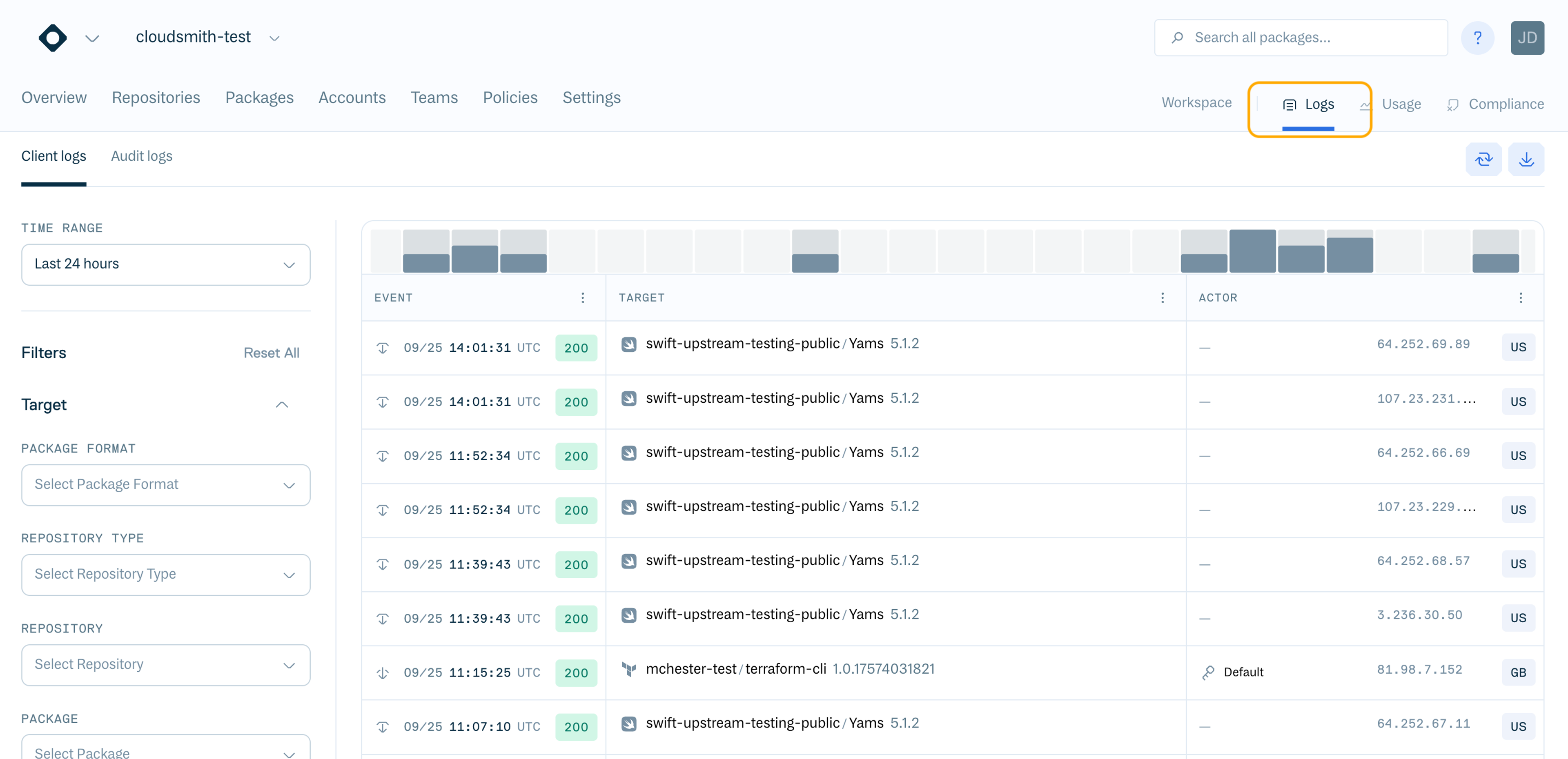 Client Logs on the web app