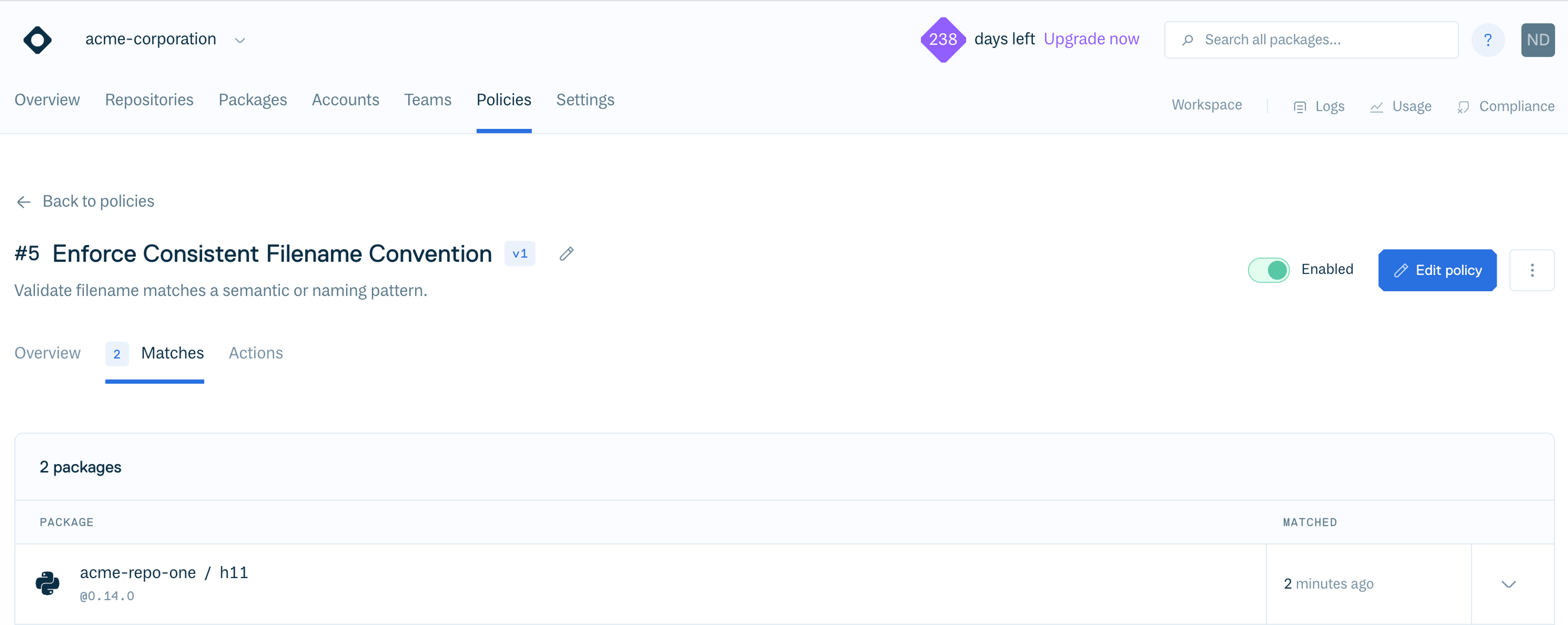 Matched EPM policy in Cloudsmith