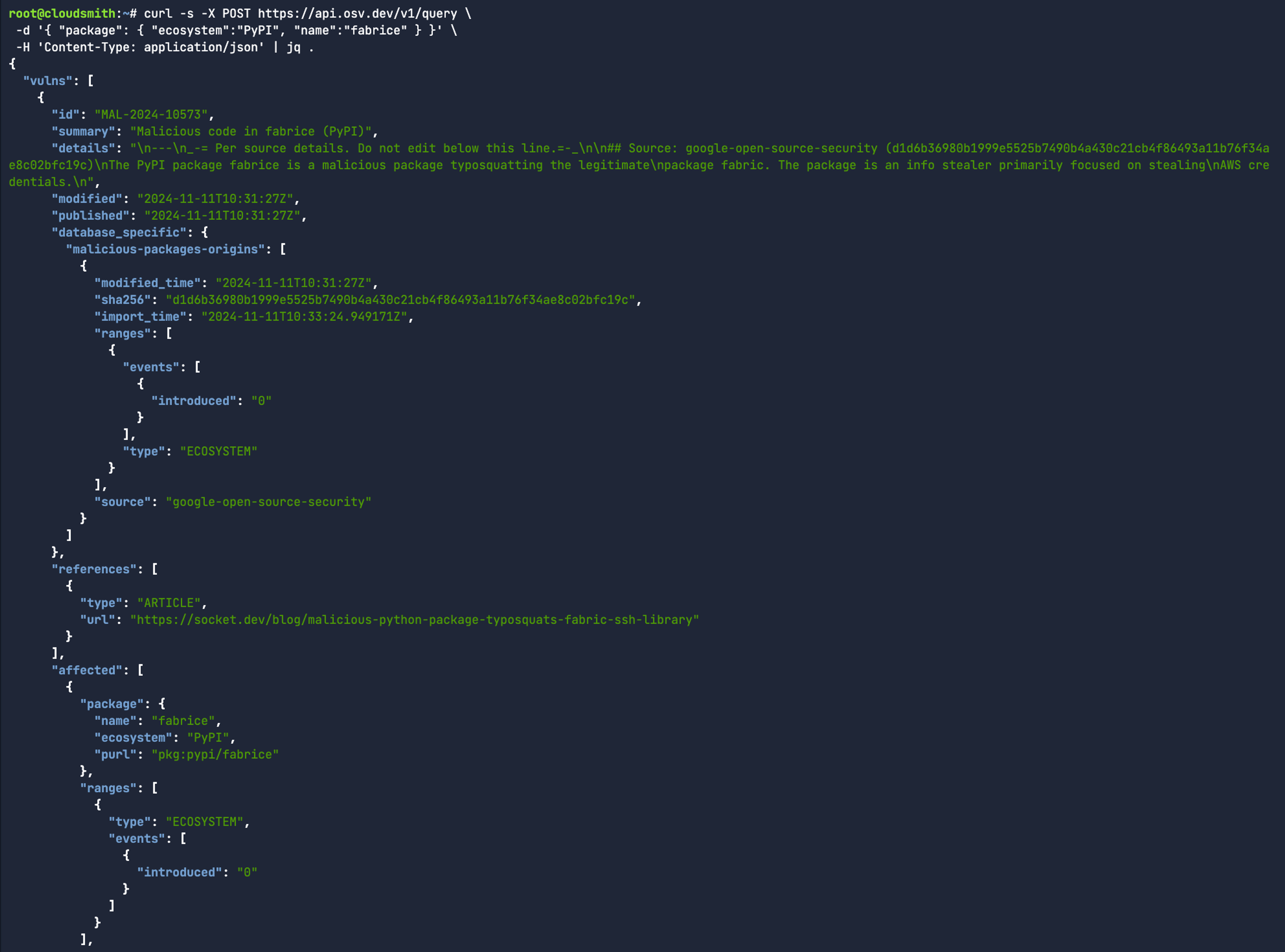 Typosquatting detection with OSV API