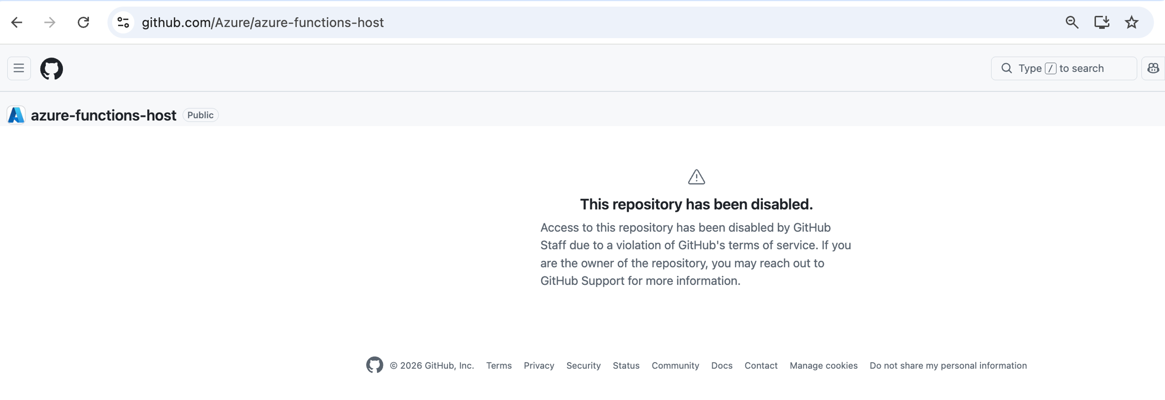 Azure/azure-functions-host repository disabled by GitHub staff