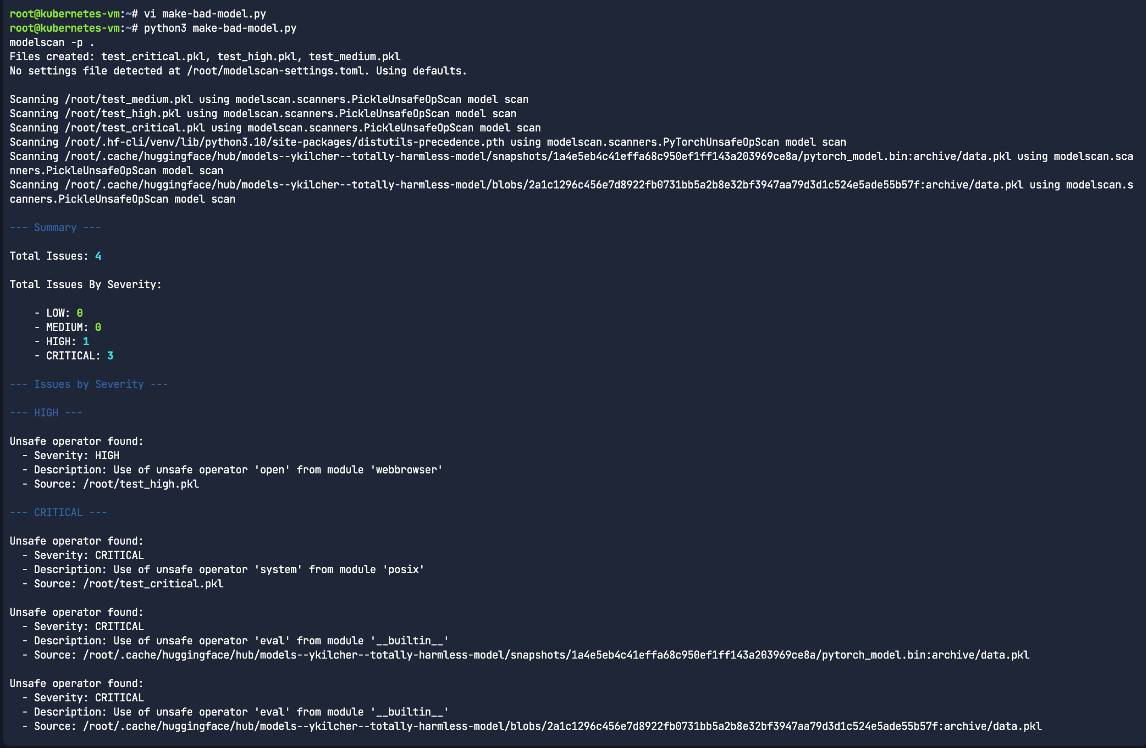 Scanning pickle files in simple deserialisation attack