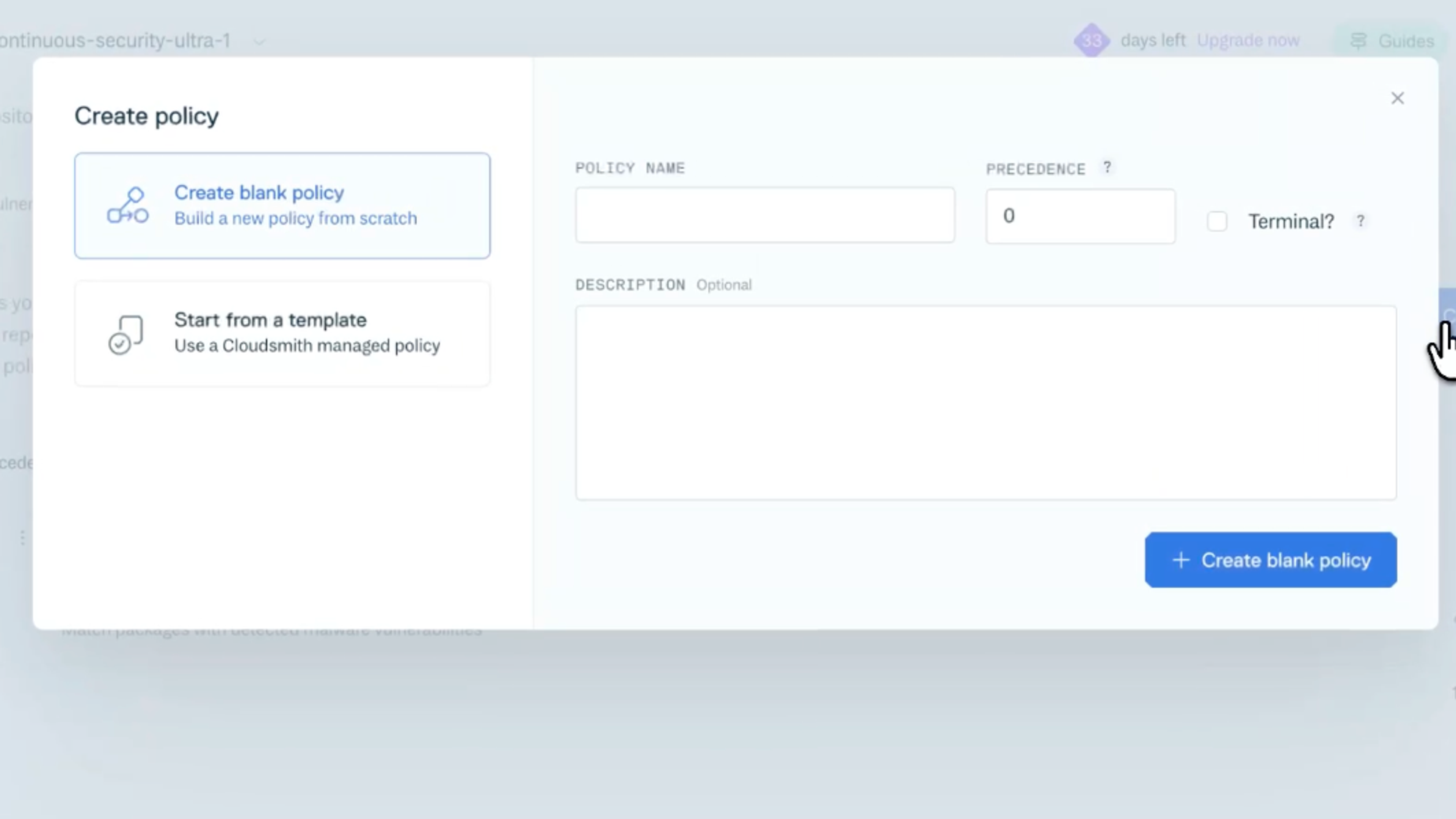 Creating policies as code in the Cloudsmith web app