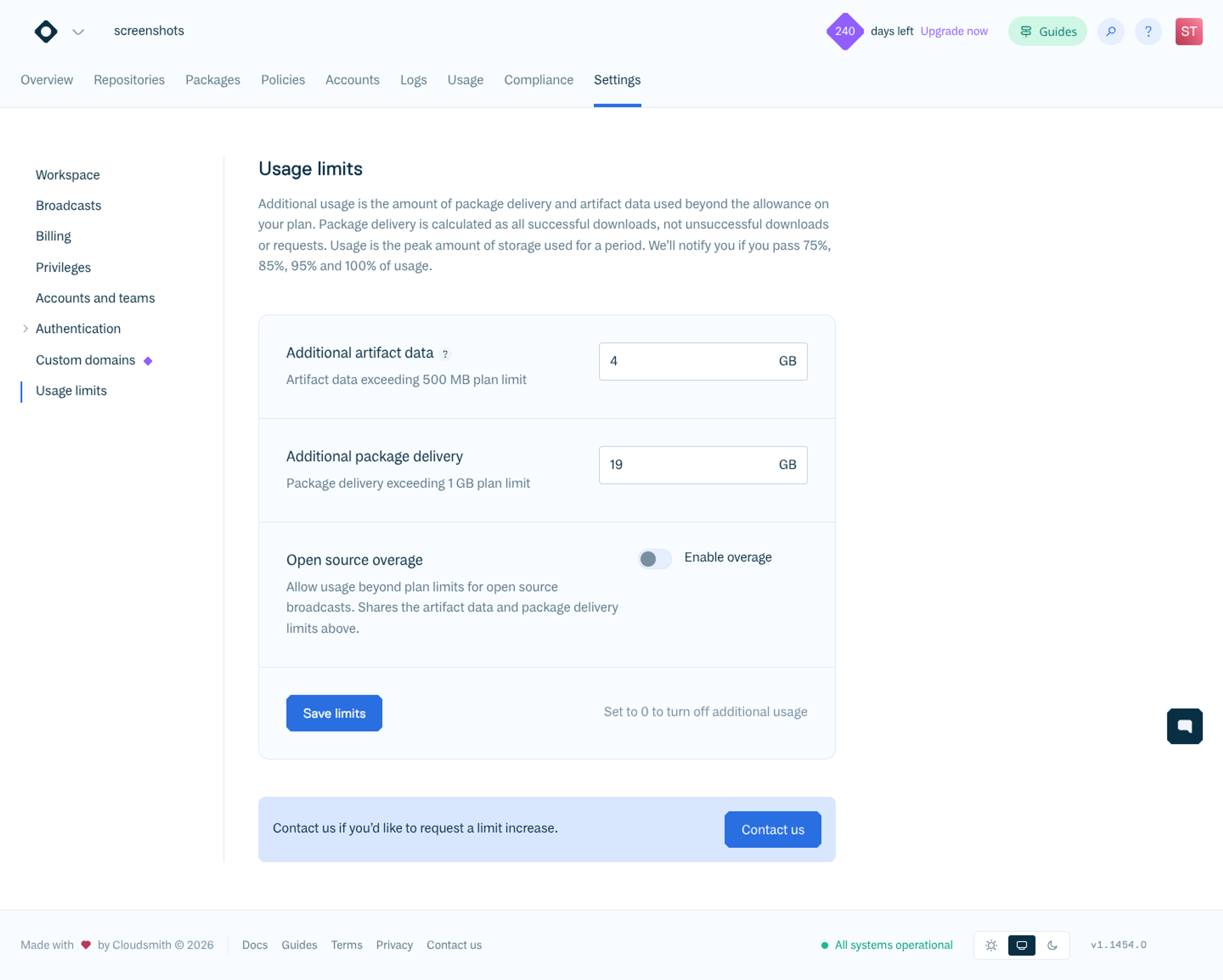 new workspace setting giving customers control over usage limits
