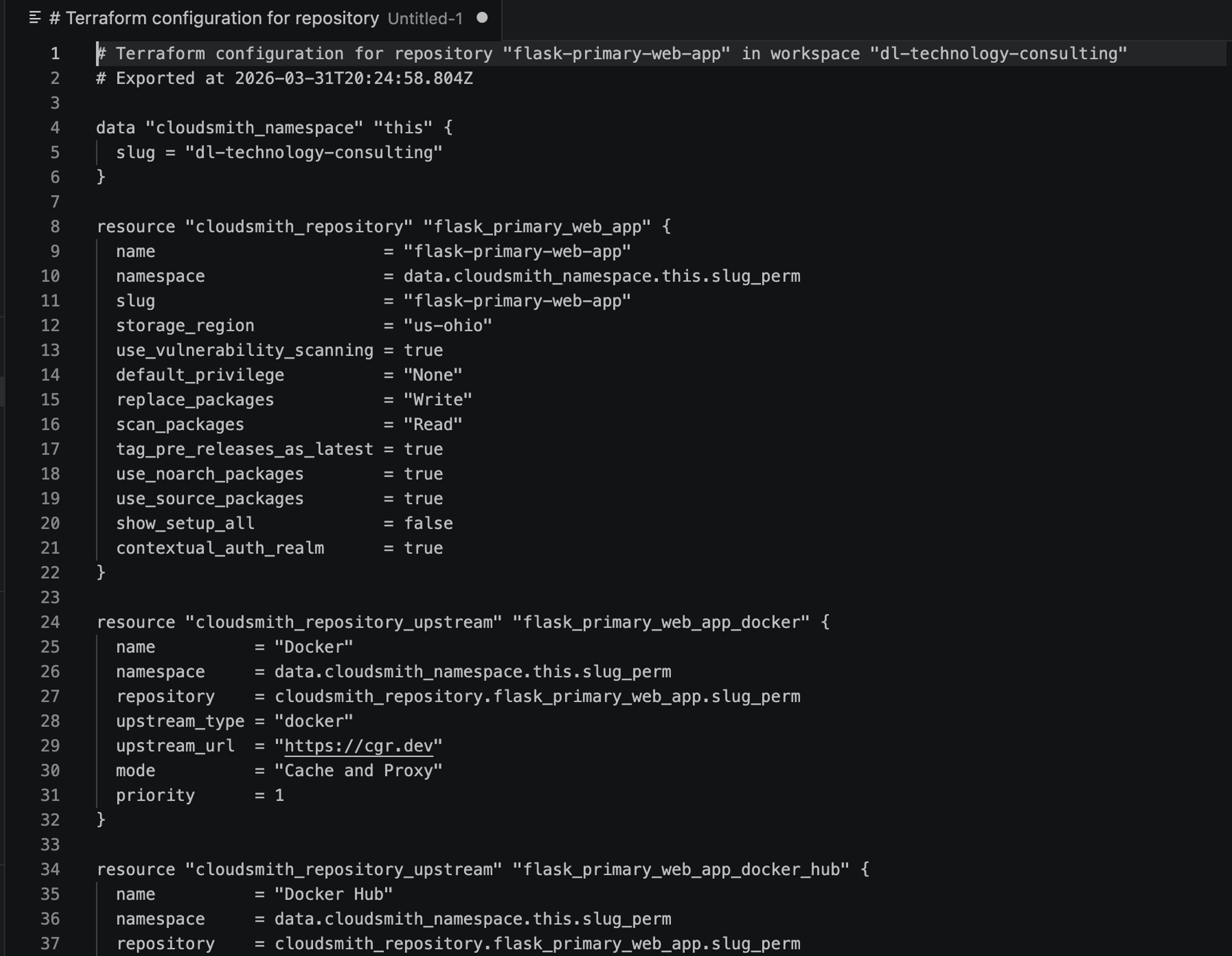 Terraform config in Cloudsmith VS Code extension