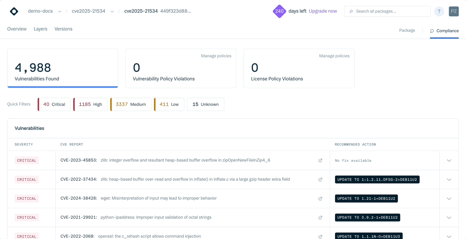 Quick CVE severity filters in action