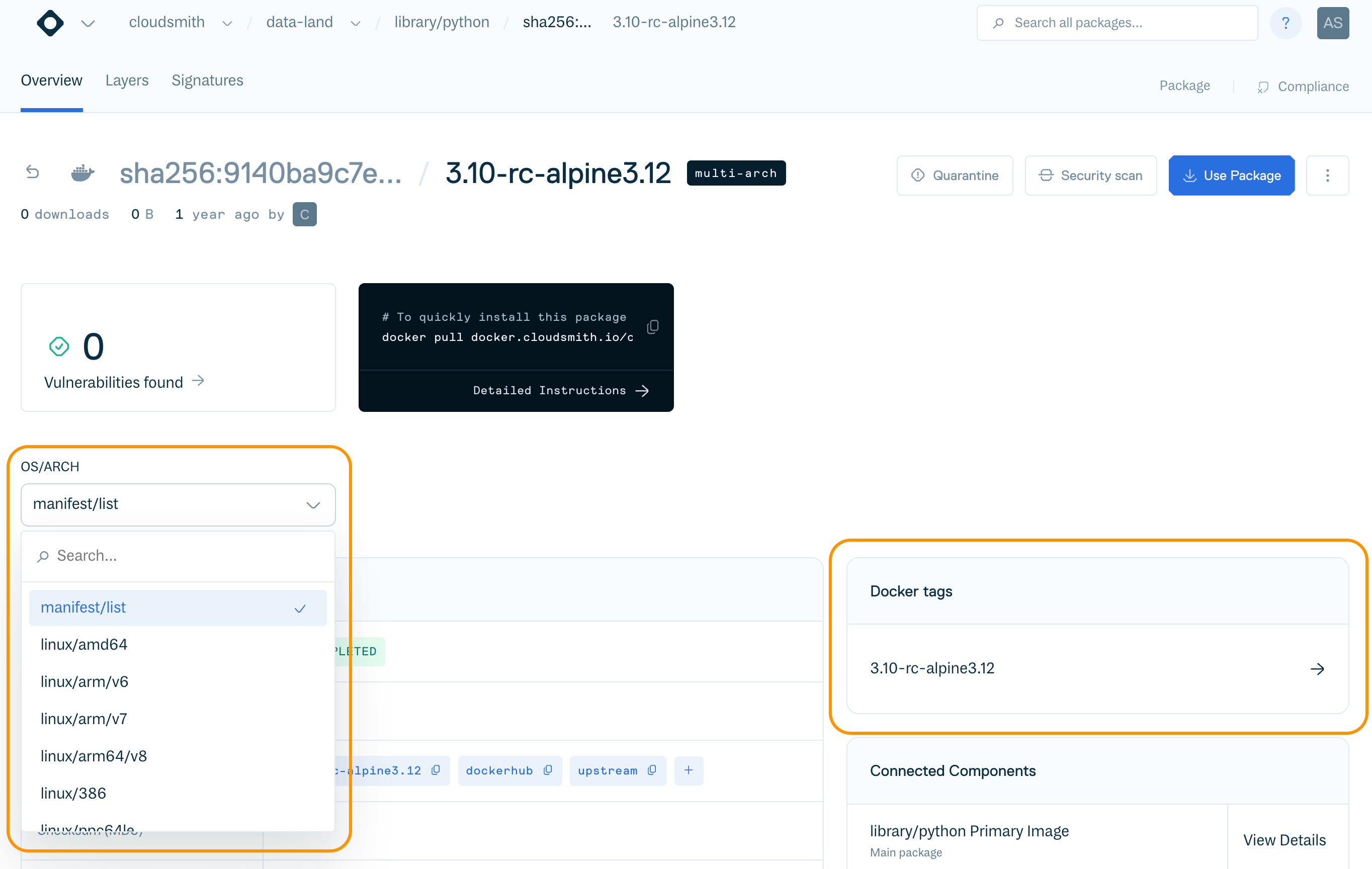 A screenshot showing the ability to filter by architecture for Docker containers 