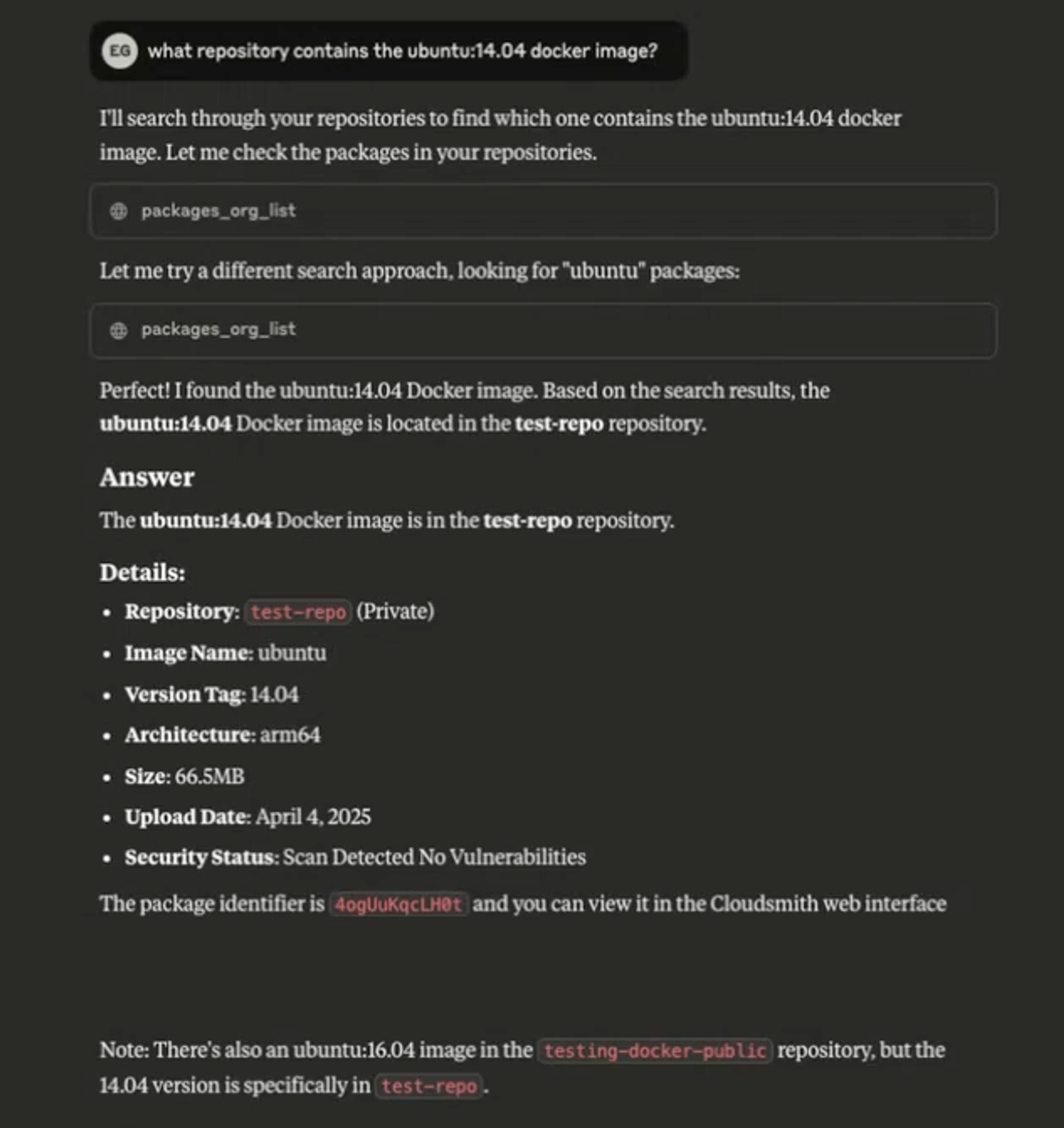 Claude Cloudsmith query