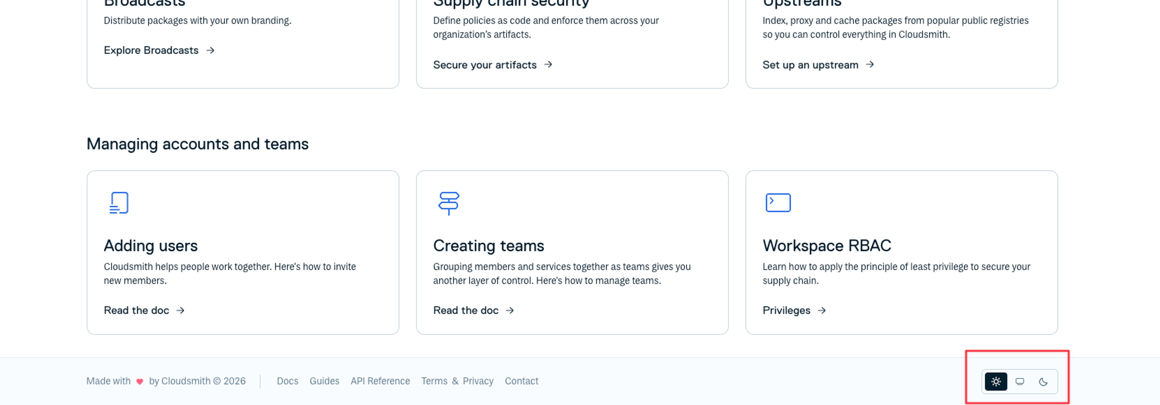 Toggle dark mode in the footer
