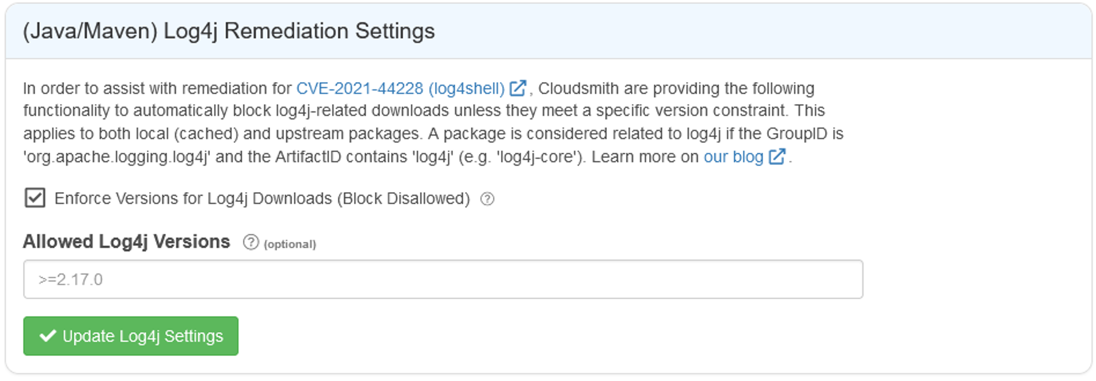 blocking functionality on Cloudsmith 
