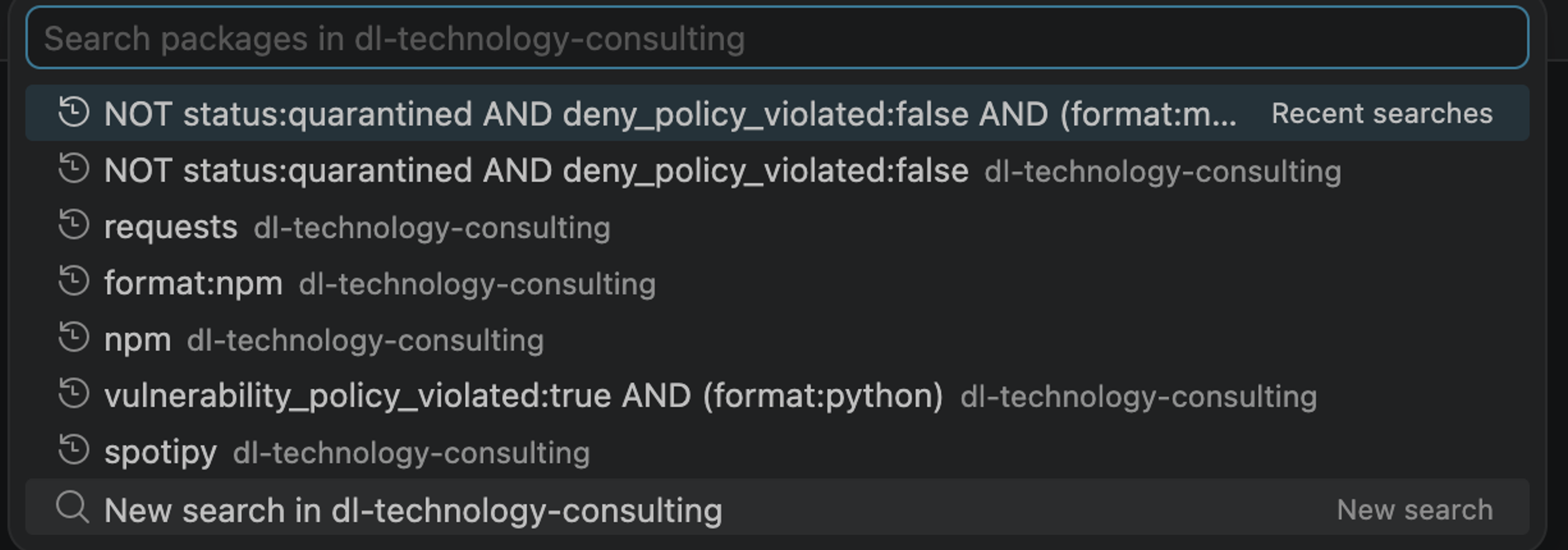 Cloudsmith VS Code extension package search