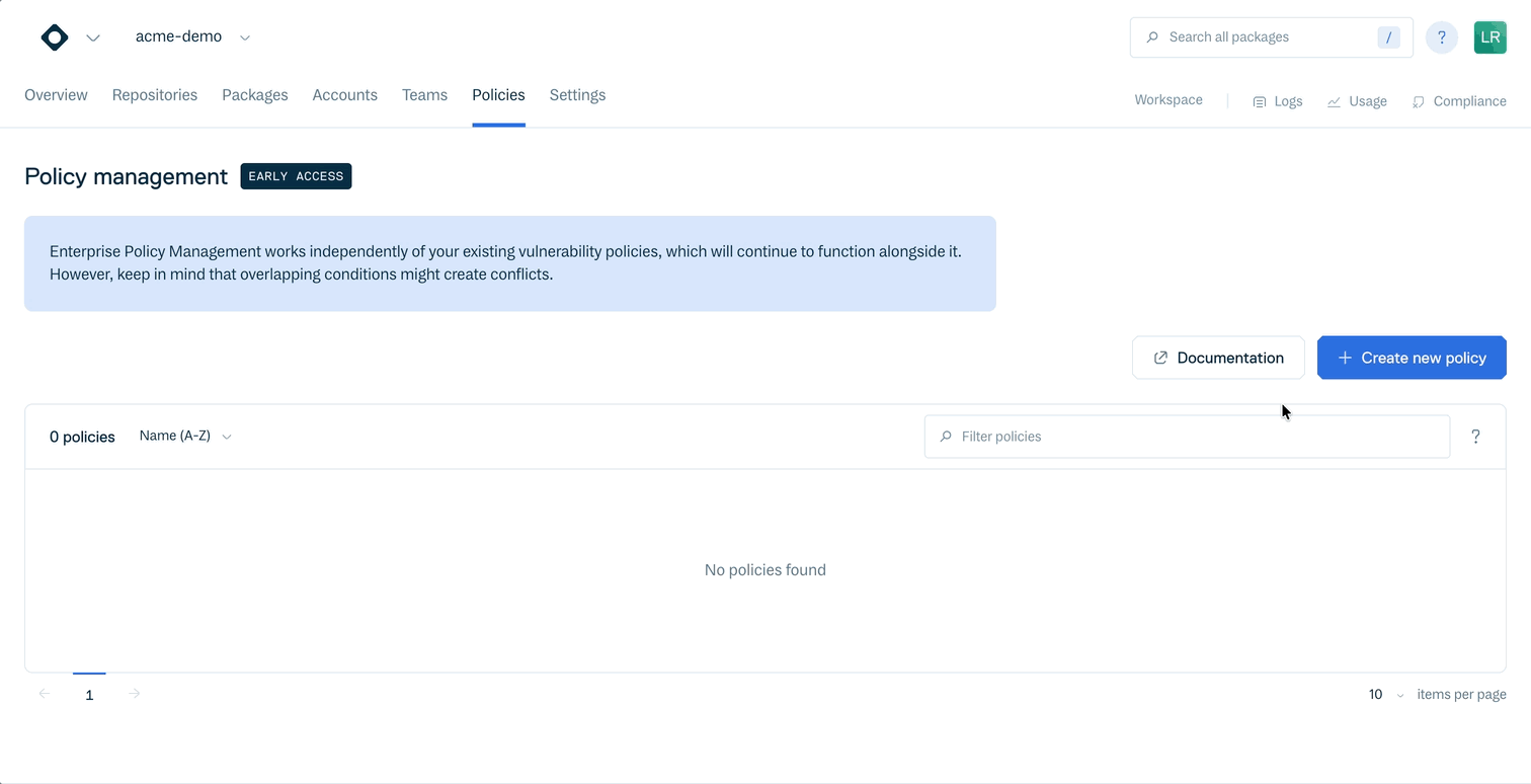 Creating a new policy using templates