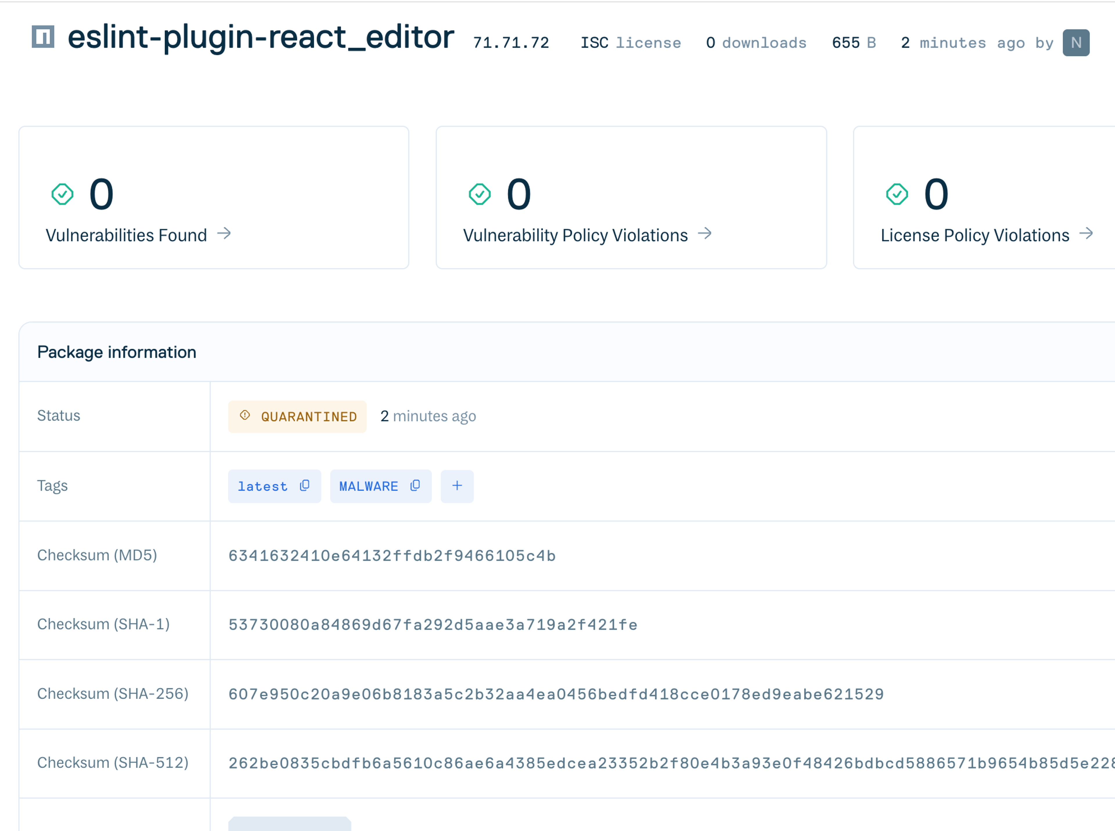 Package Quarantined in the Web UI