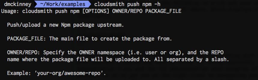 cloudsmith push npm -h