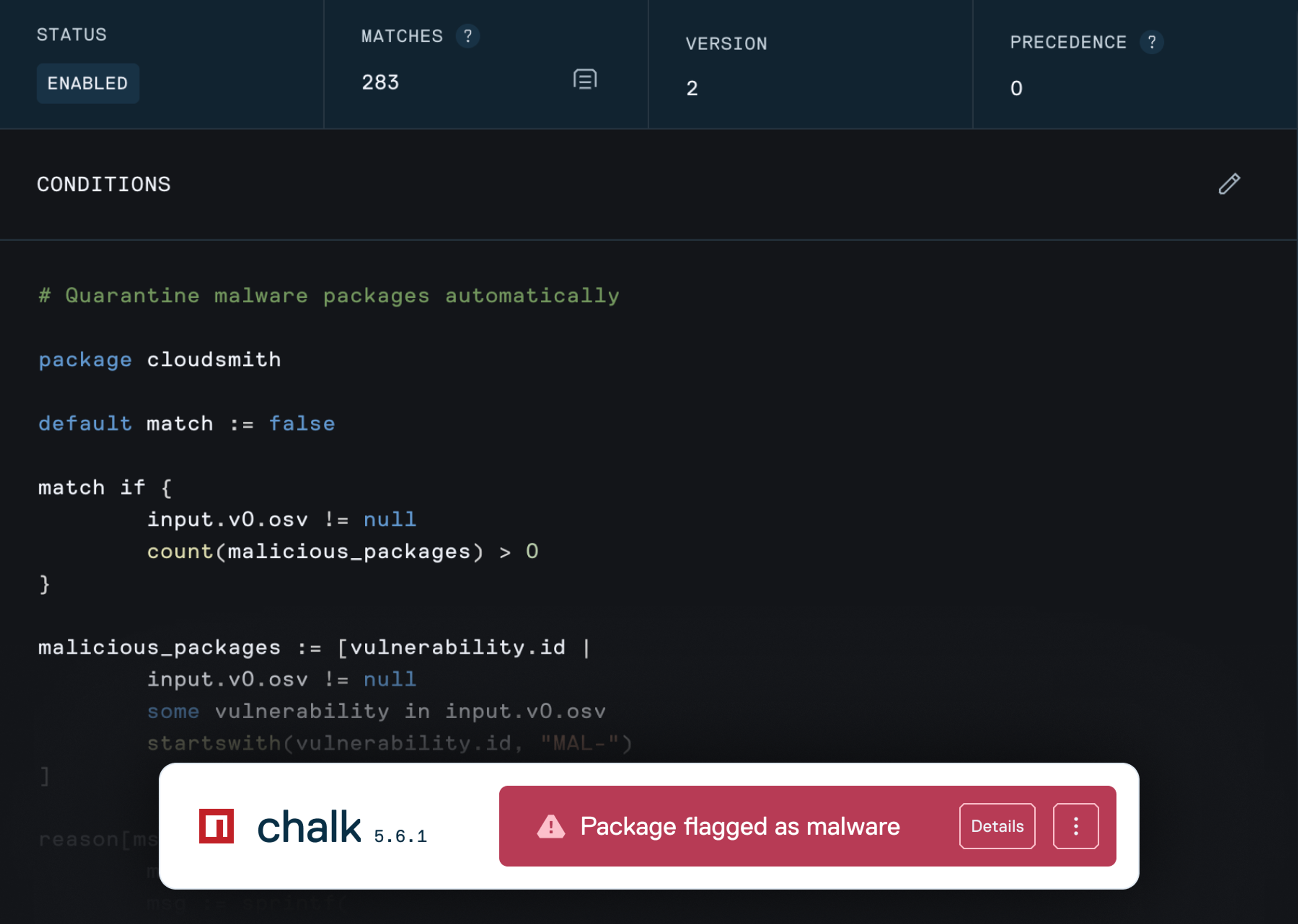 Continuous risk detection in the Cloudsmith web app