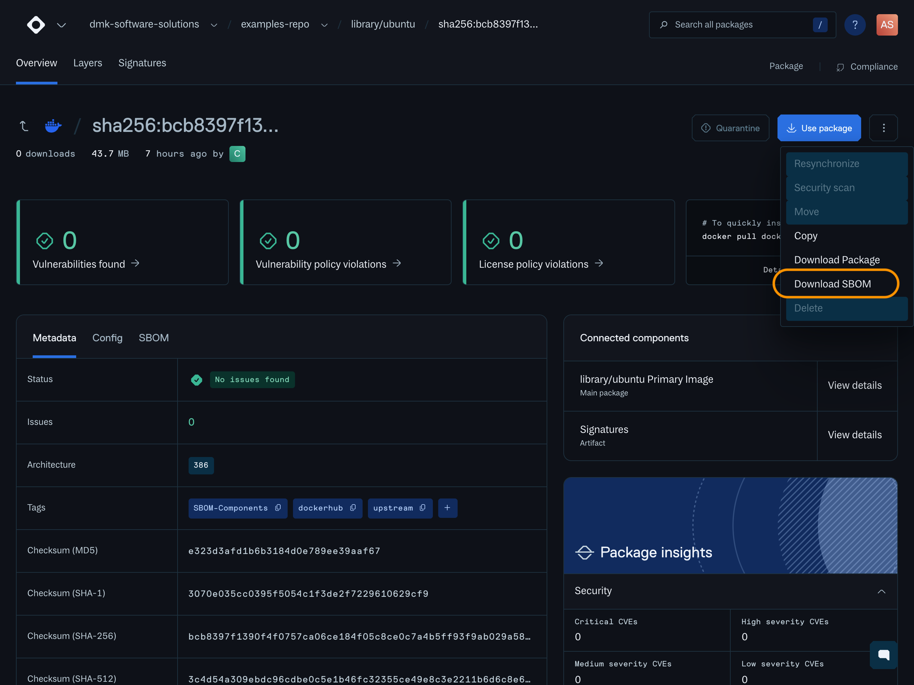 Download SBOMs directly from the web app