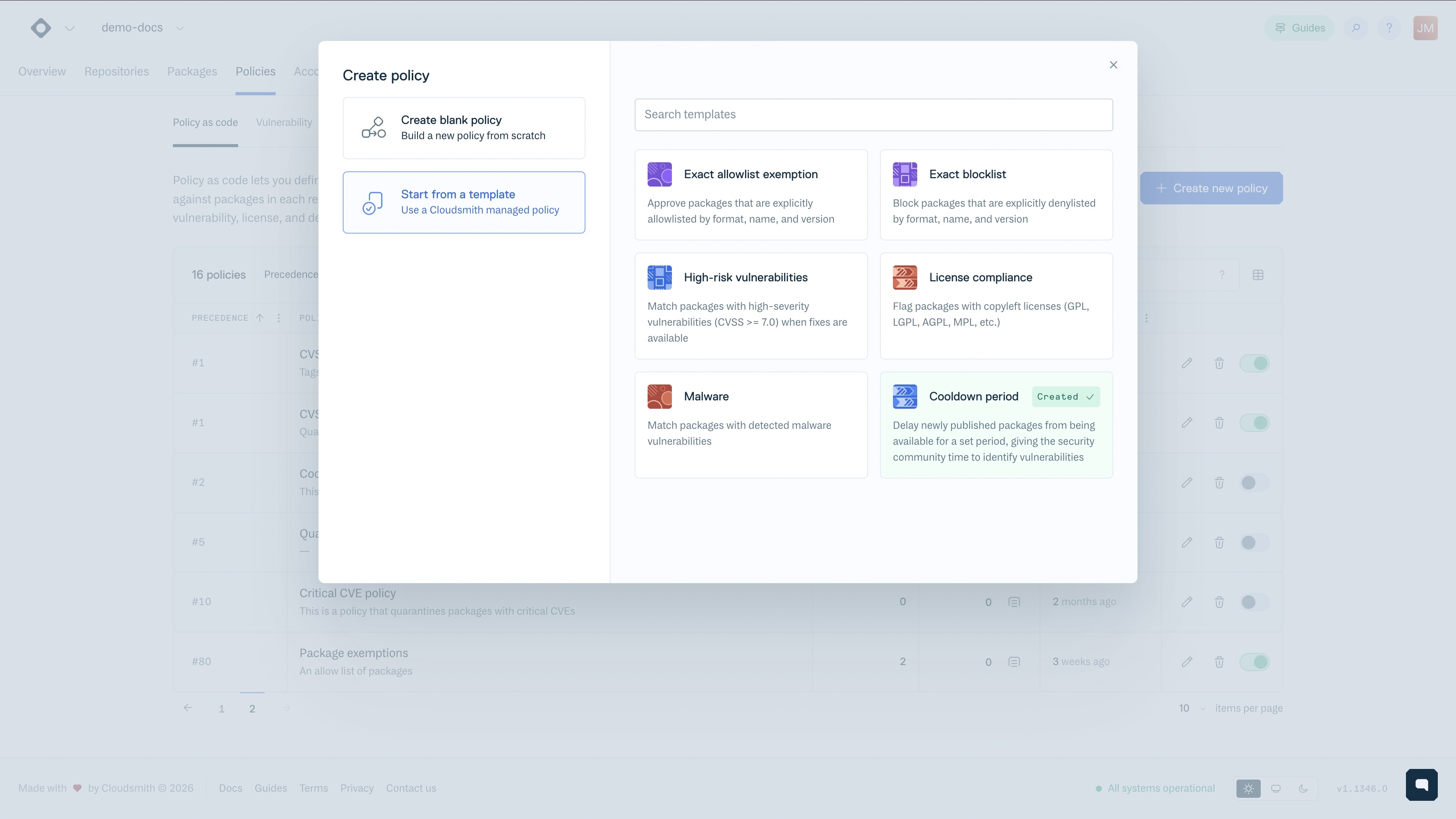 Policy template library from Cloudsmith