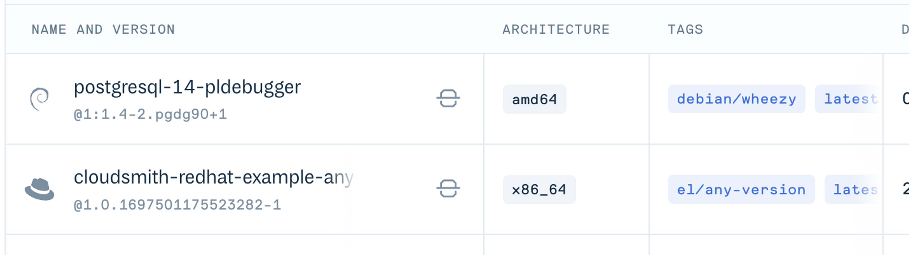 Architecture and Distribution data available in the Package Table