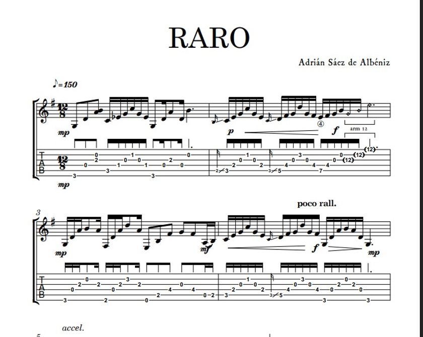 Página 1 de muestra de la partitura de Raro