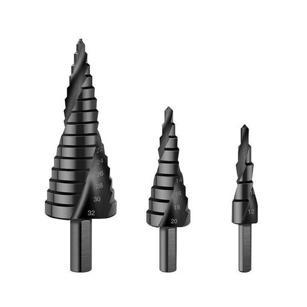 Premium HSS Spiral Step Drill Bit Set (Black Finish, Tri-Flat Shank) for Metal fabrication