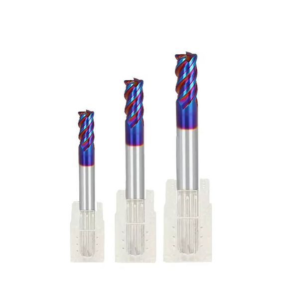 Industrial HRC65 Solid Carbide Corner Radius End Mill – Blue Nano, 4 Flute