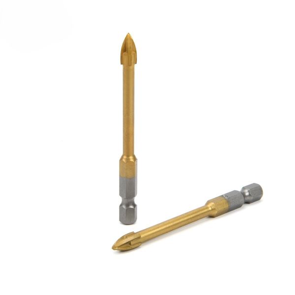 Tungsten Carbide Cross Tip Spade Drill Bit for Drilling Glass 1/4" Hex Shank Titanium Coating Glass and Tile Drill Bit
