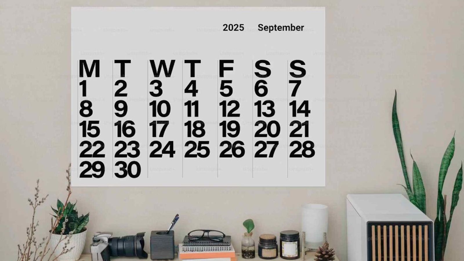 Wall calendar showing September 2025 above a desk, symbolizing scheduled recurring billing
