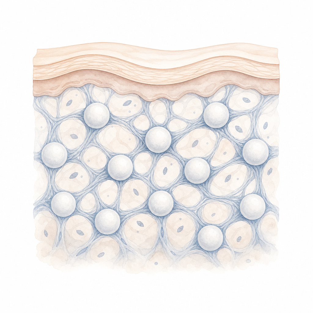 Microsphere collagen stimulator mechanism illustration