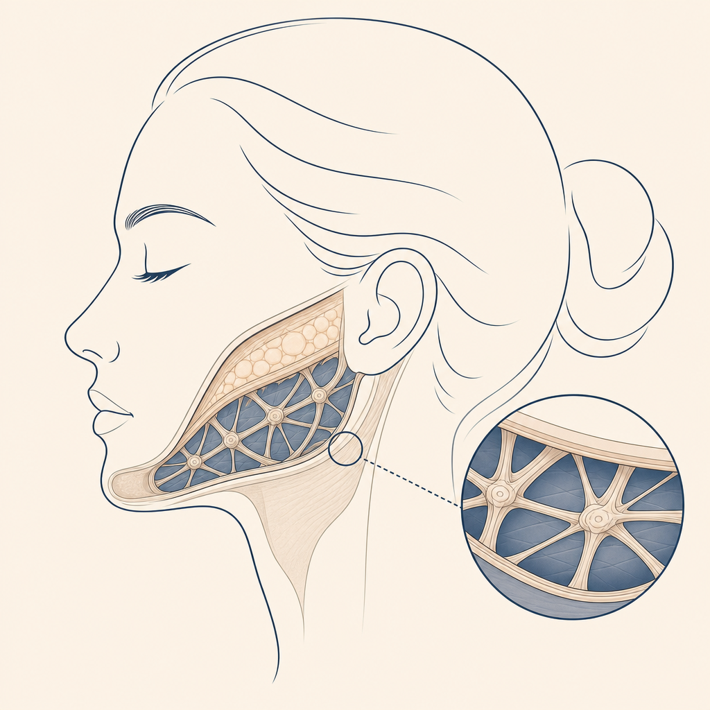 Profile silhouette showing youthful jawline contour and structural support