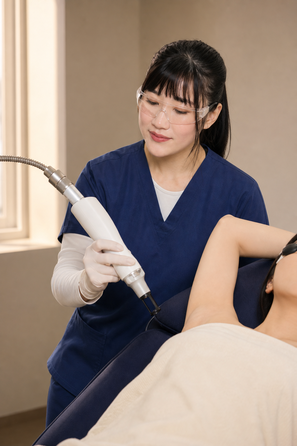 Yumi performing Pico Discovery body whitening on a patient at Nexus Aesthetic Singapore