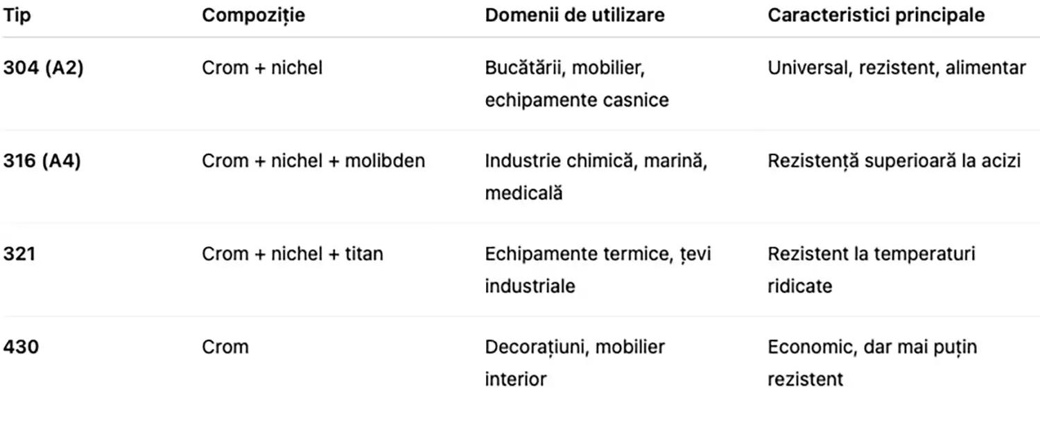 Cele mai întâlnite tipuri de inox și utilizările lor