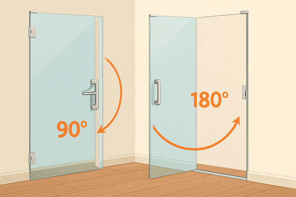 Uși din sticlă: 90° sau 180°? Cum alegi pentru spațiu și siguranță