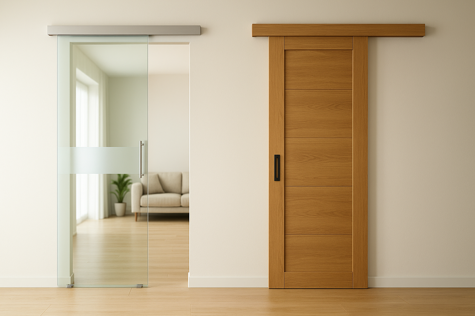 Uși glisante din sticlă vs lemn/MDF: ce alegi