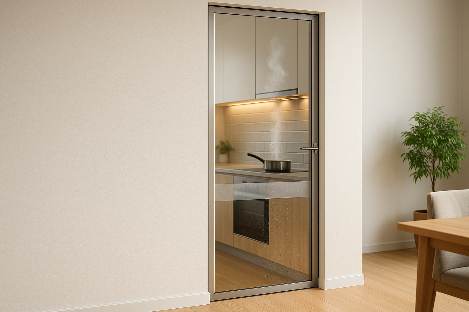 Uși din sticlă pentru bucătărie: grăsime, mirosuri, protecție